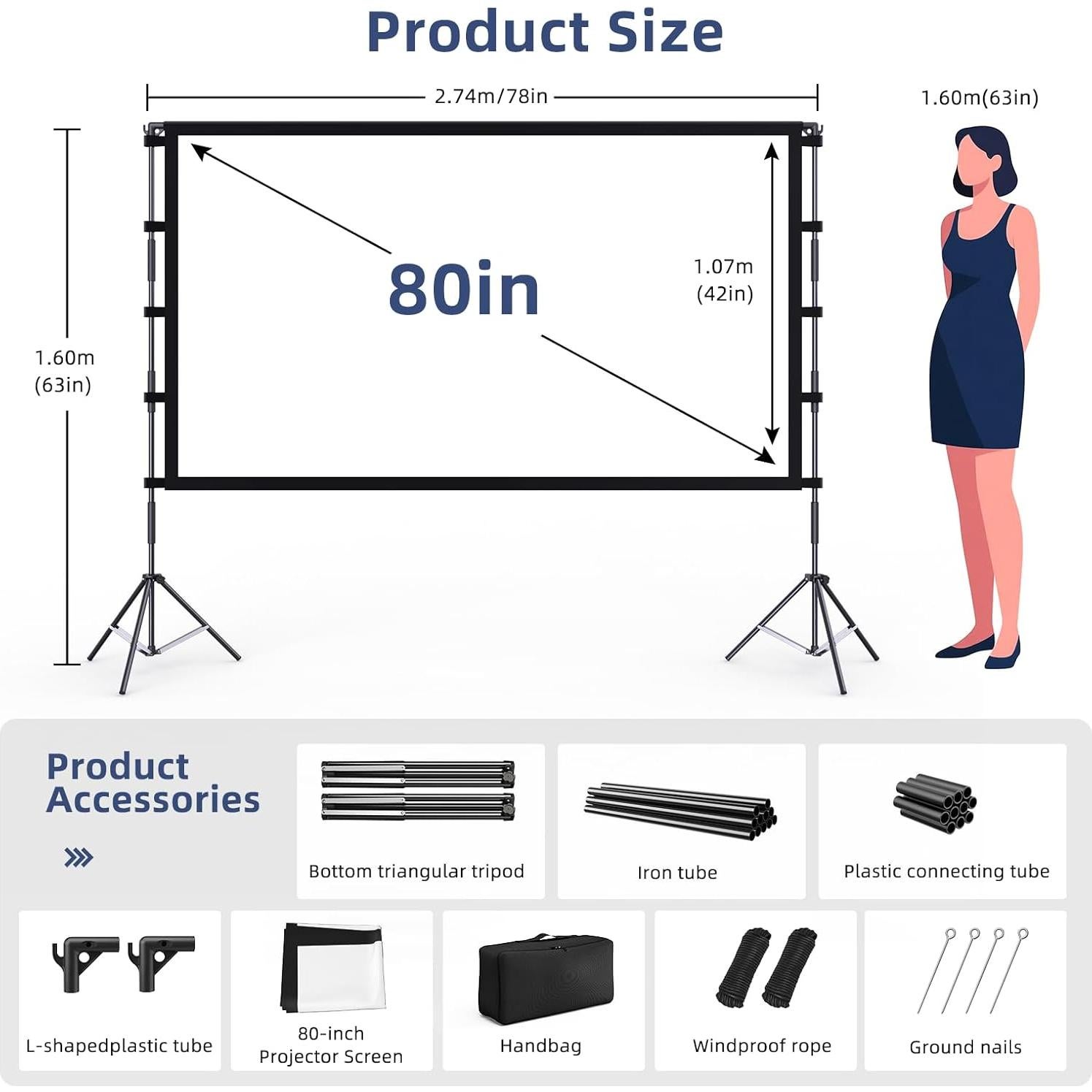 Pantalla de Proyector Vamvo 80" (203.2 cm) Plegable con Soporte