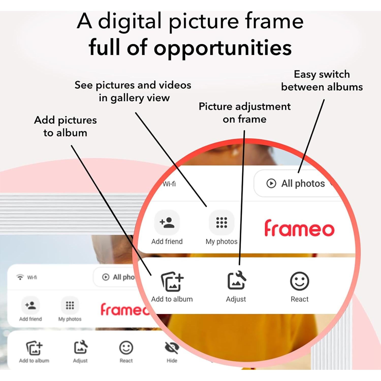 Marco Digital Frameo 10.1" WiFi 32GB Pantalla IPS Blanco