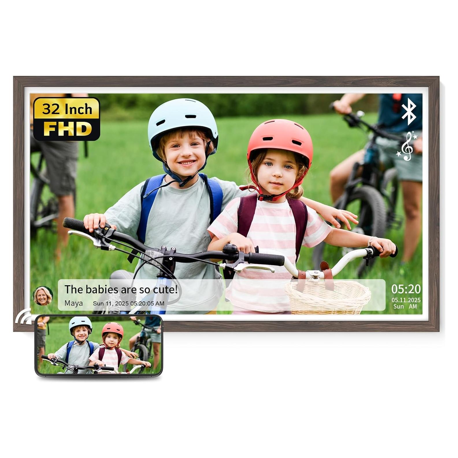 Marco de Fotos Digital NexFoto 32" FHD 64GB Madera Oscura