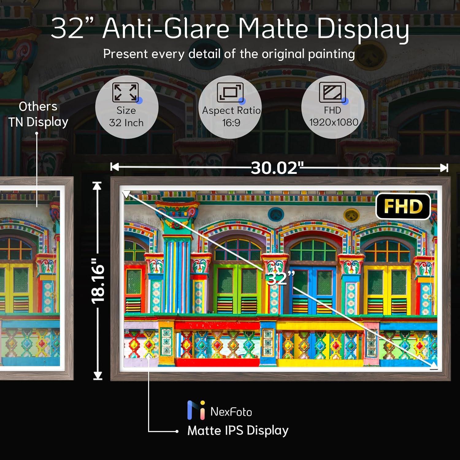 Marco de Fotos Digital NexFoto 32" FHD 64GB Madera Oscura