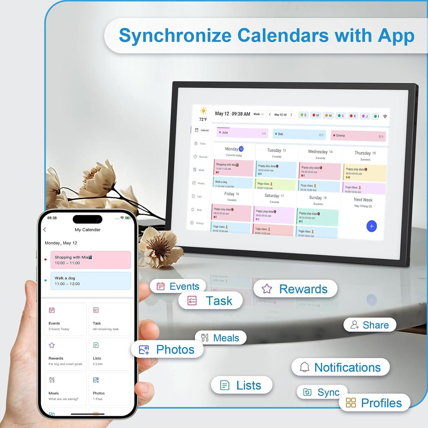 Calendario Digital 10.1" BQQJDD con Marco de Fotos y WiFi