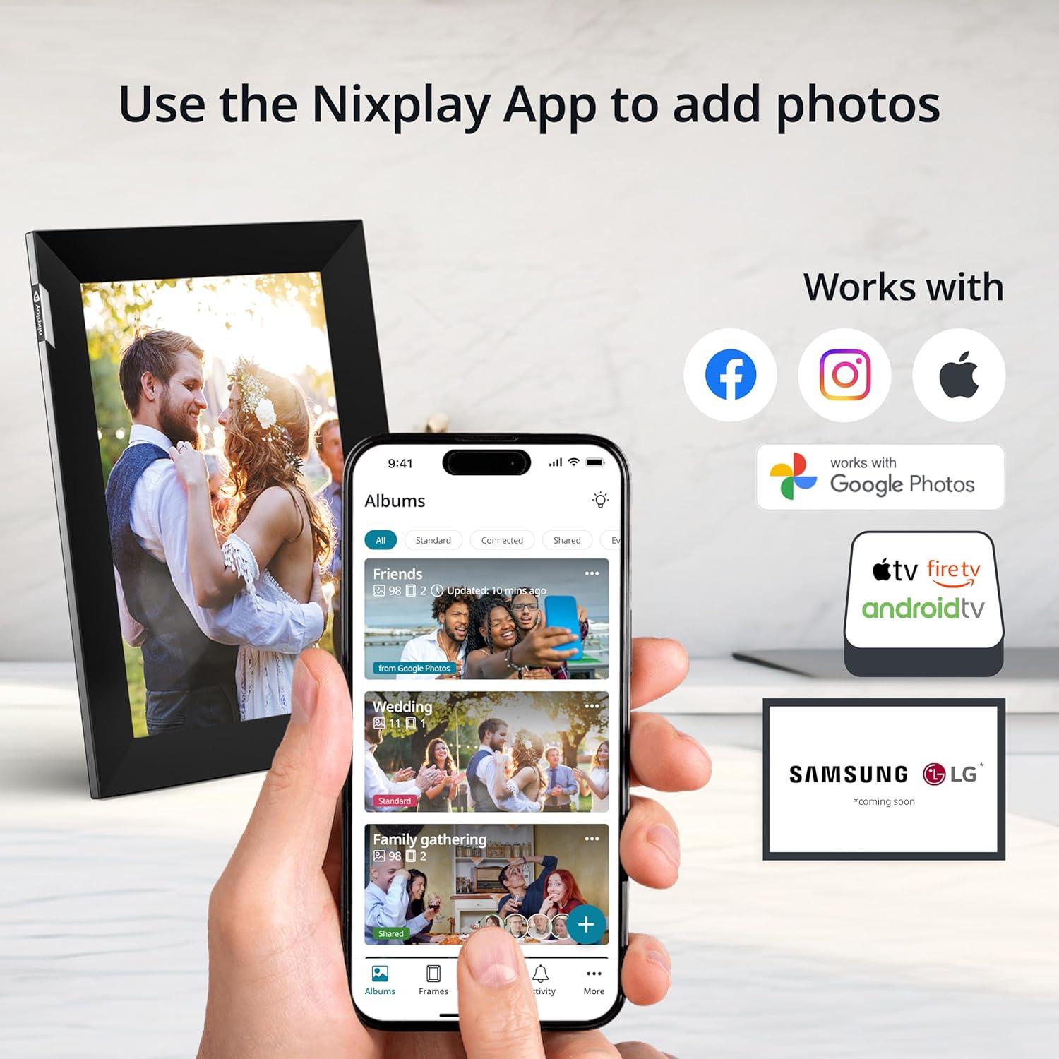 Marco de fotos digital Nixplay 10.1" WiFi táctil Negro Plata