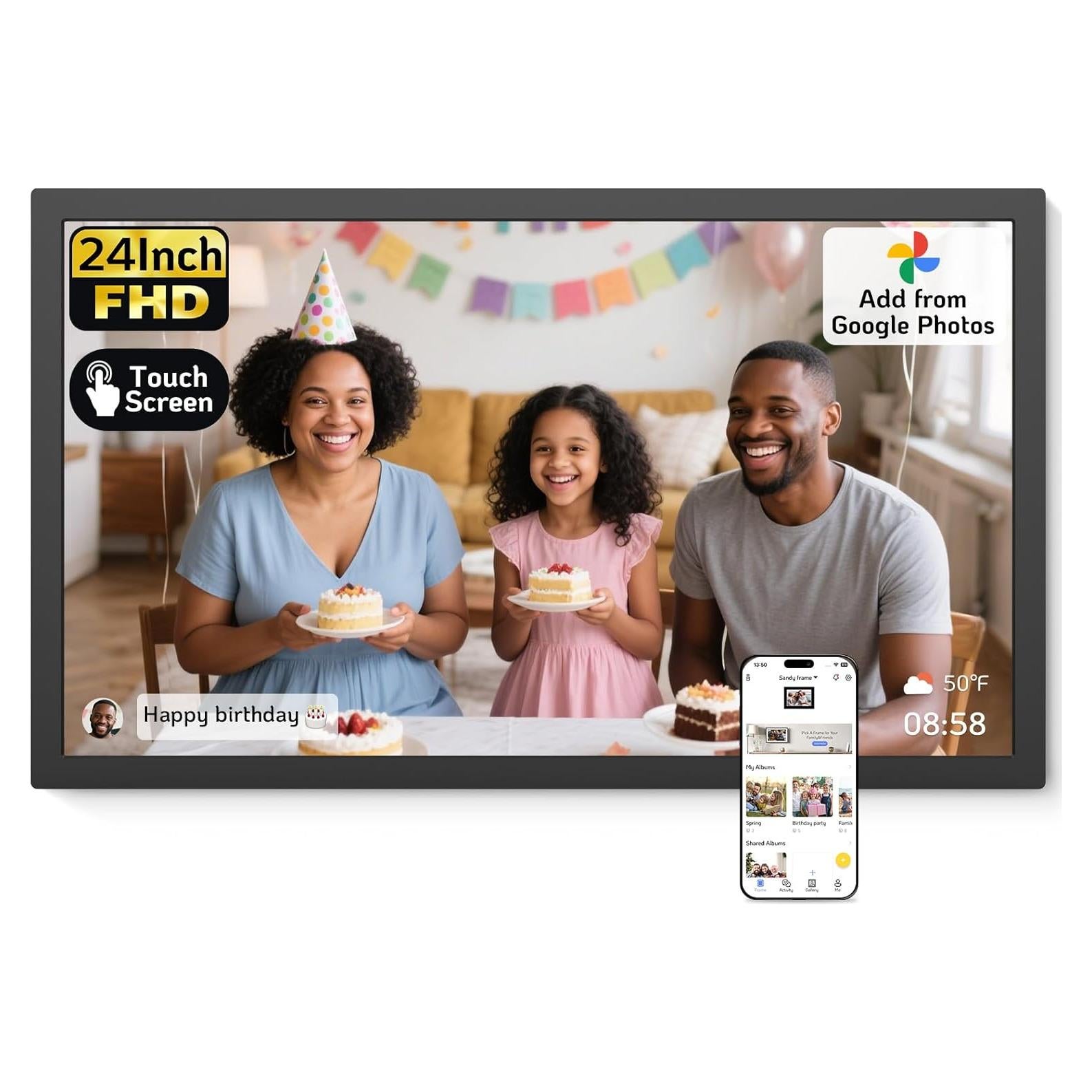 Marco Digital NexFoto 24" FHD WiFi 64GB Pantalla Táctil Negro