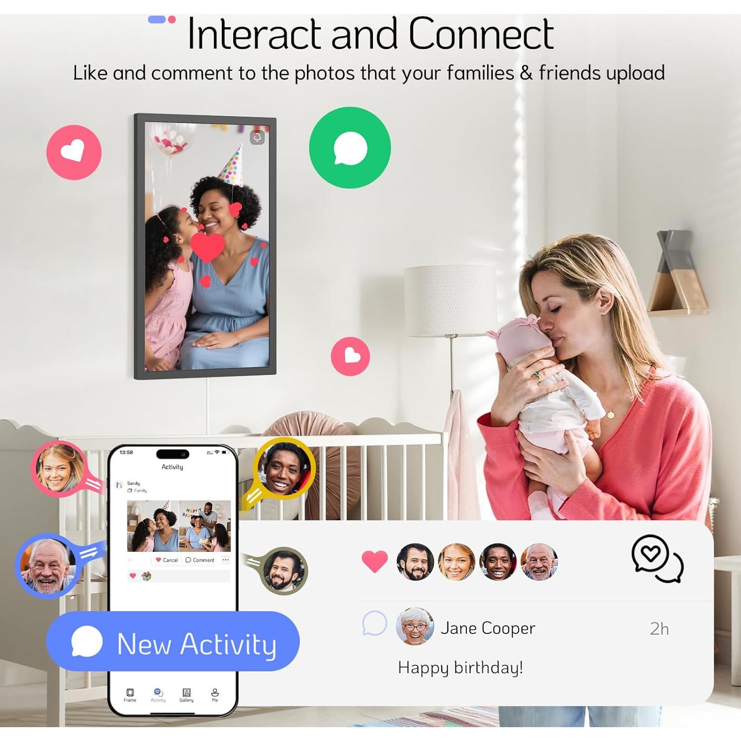 Marco Digital NexFoto 24" FHD WiFi 64GB Pantalla Táctil Negro