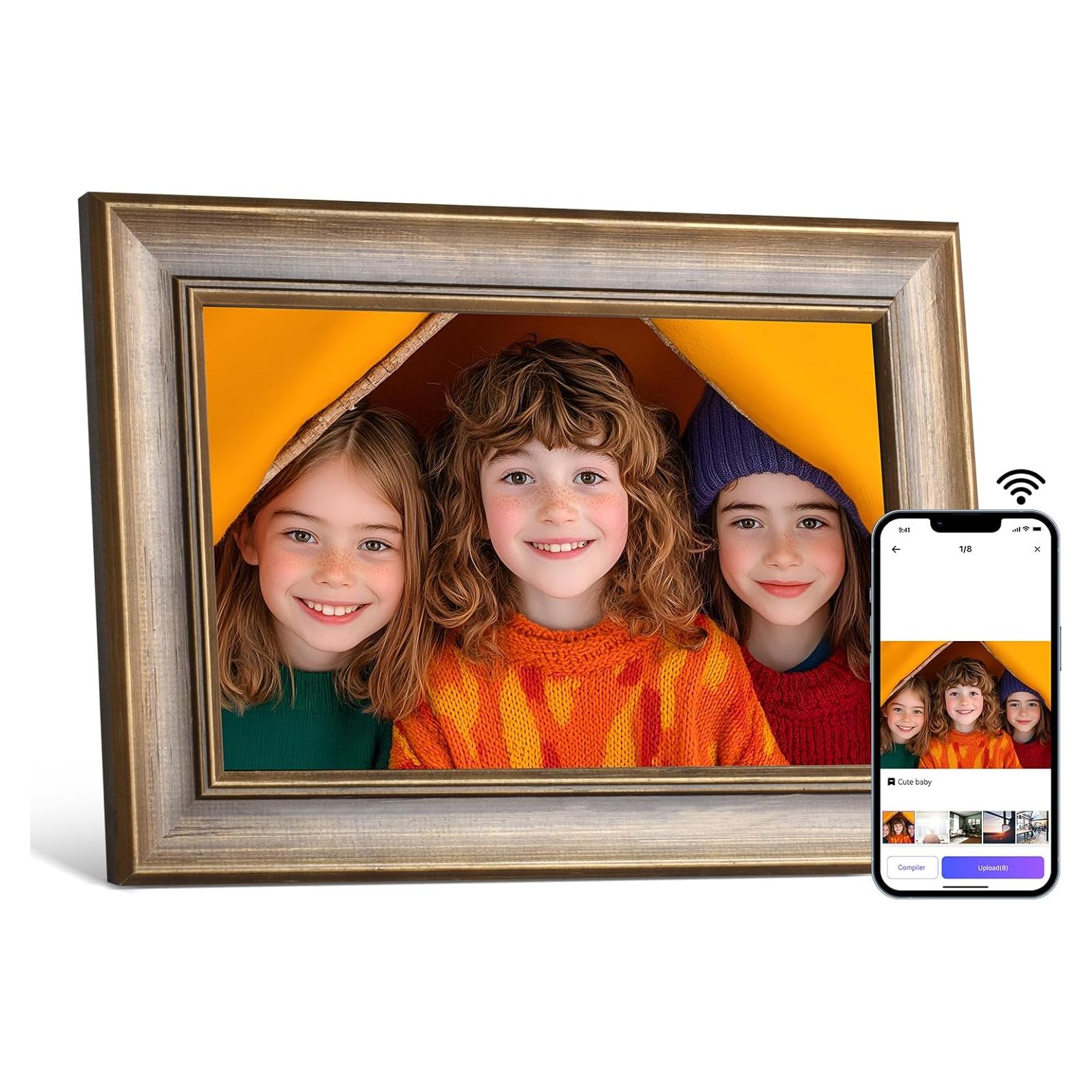 Marco de Fotos Digital WiFi BWJBSW 10.1" Madera HD 1280x800