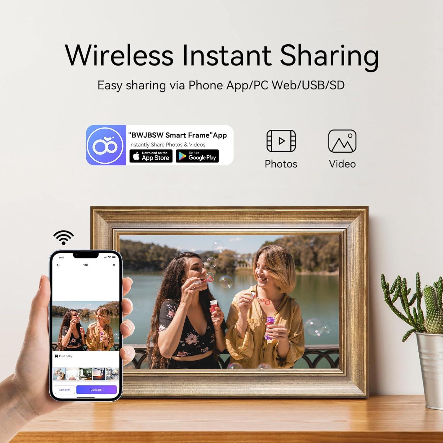 Marco de Fotos Digital WiFi BWJBSW 10.1" Madera HD 1280x800