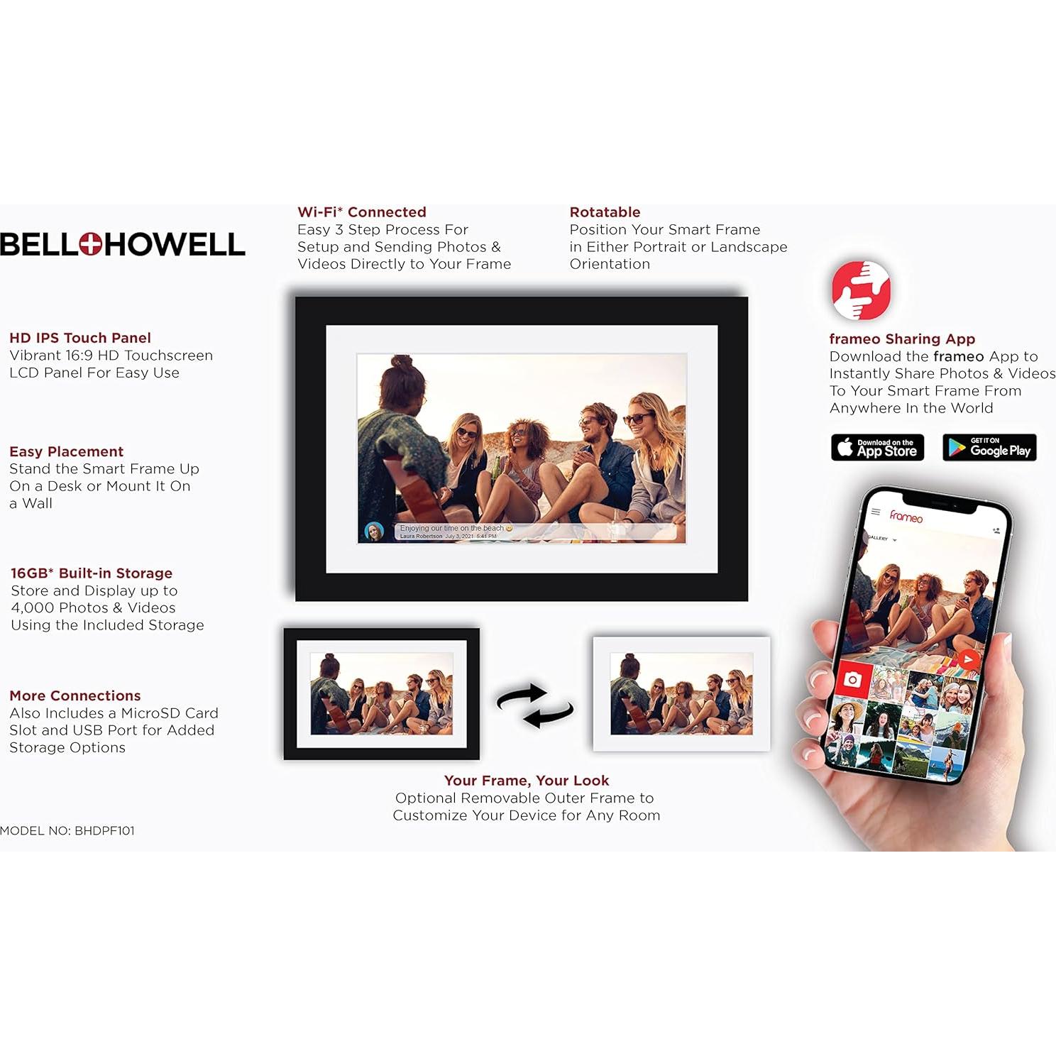 Marco de Fotos Inteligente Bell+Howell 10.1" HD Frameo Negro