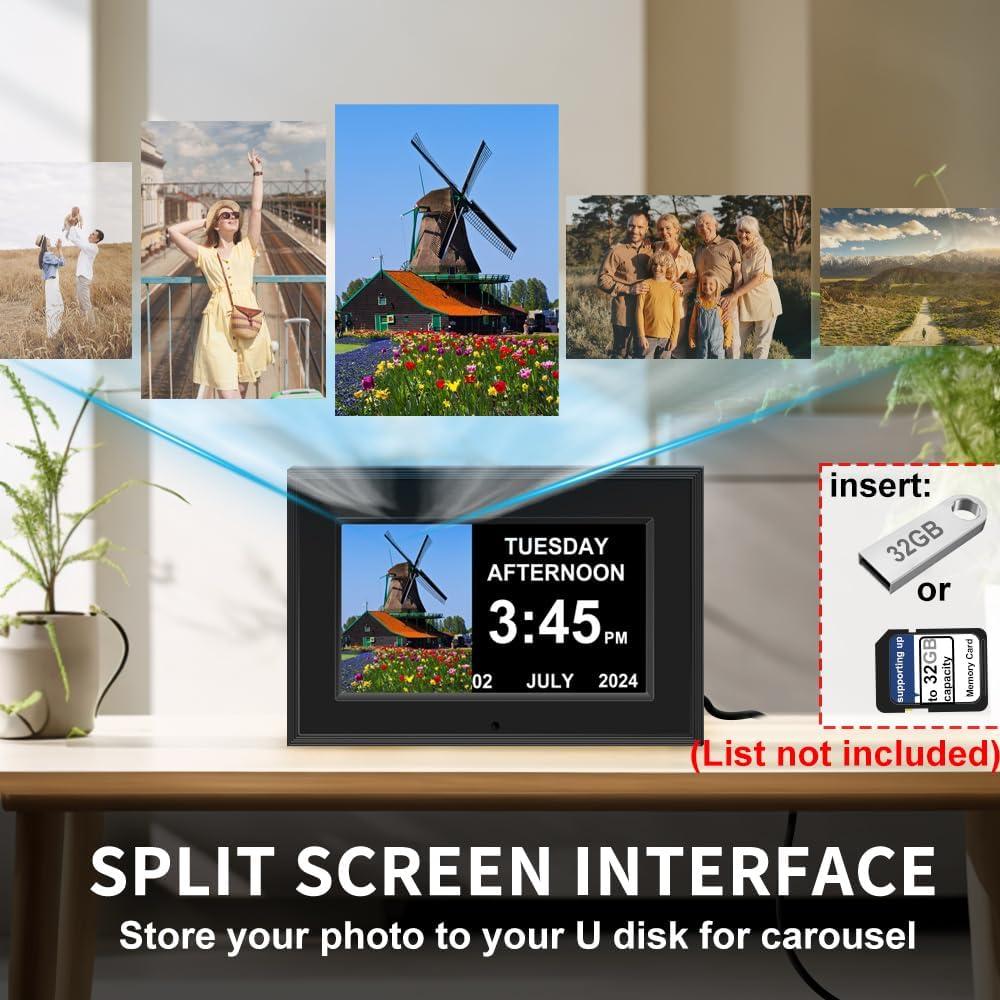 Reloj Despertador Digital FEYBYLA 7" Pantalla Grande Negro