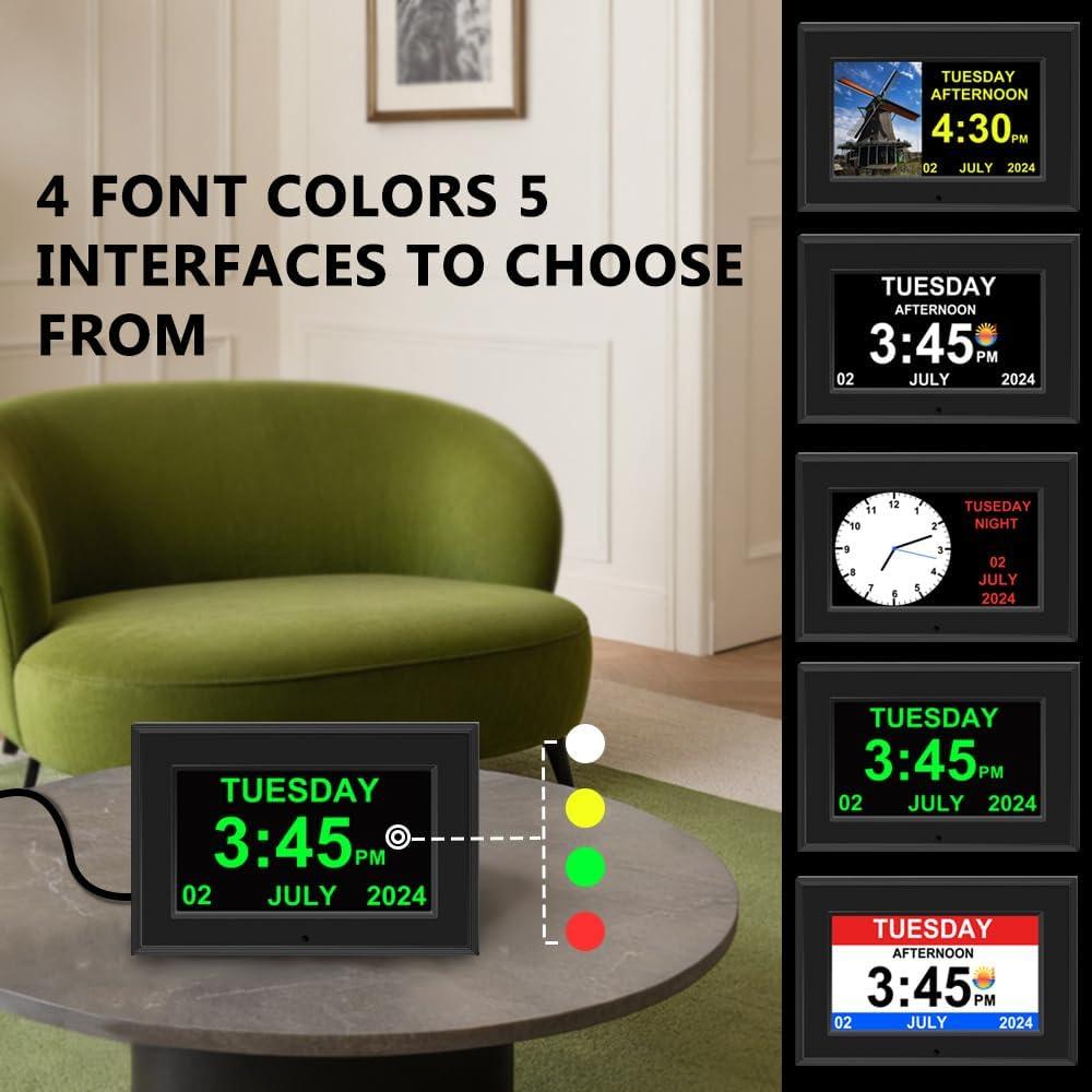 Reloj Despertador Digital FEYBYLA 7" Pantalla Grande Negro