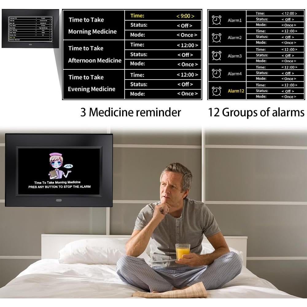 Reloj Despertador Digital FEYBYLA 7" Pantalla Grande Negro