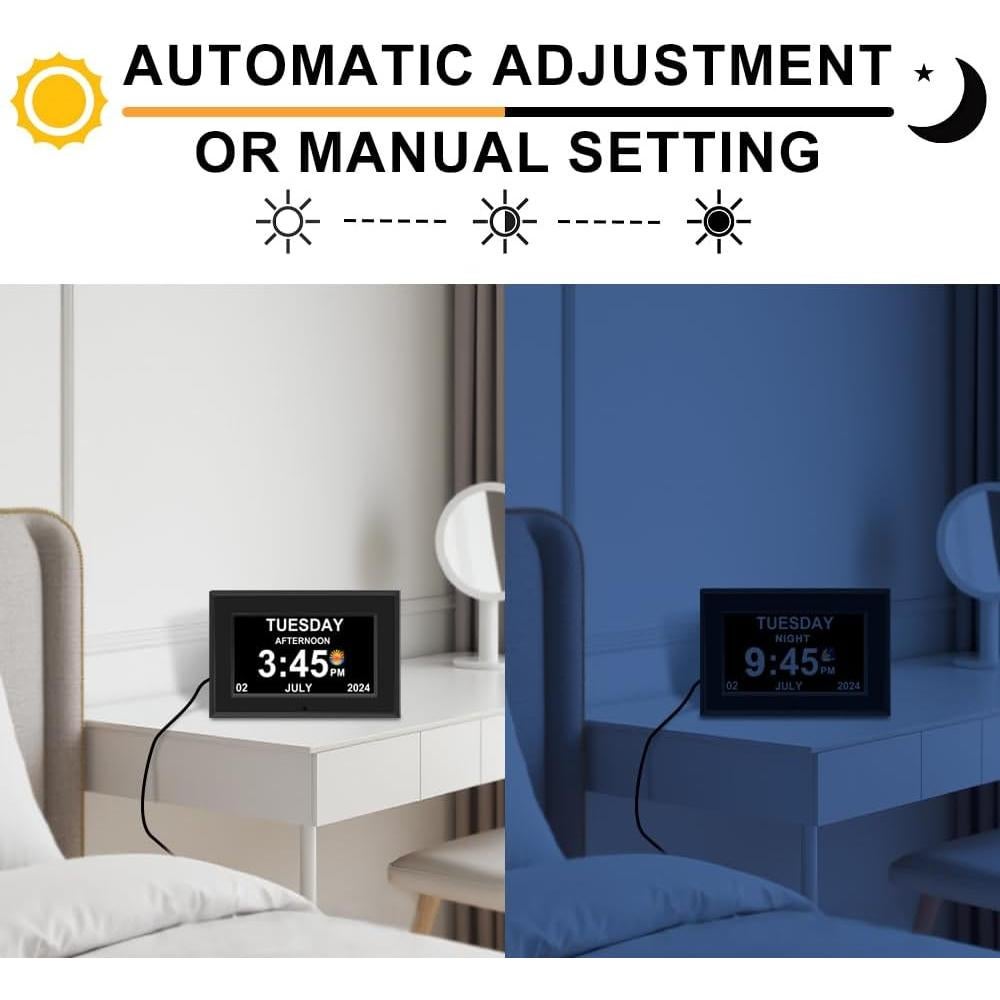 Reloj Despertador Digital FEYBYLA 7" Pantalla Grande Negro