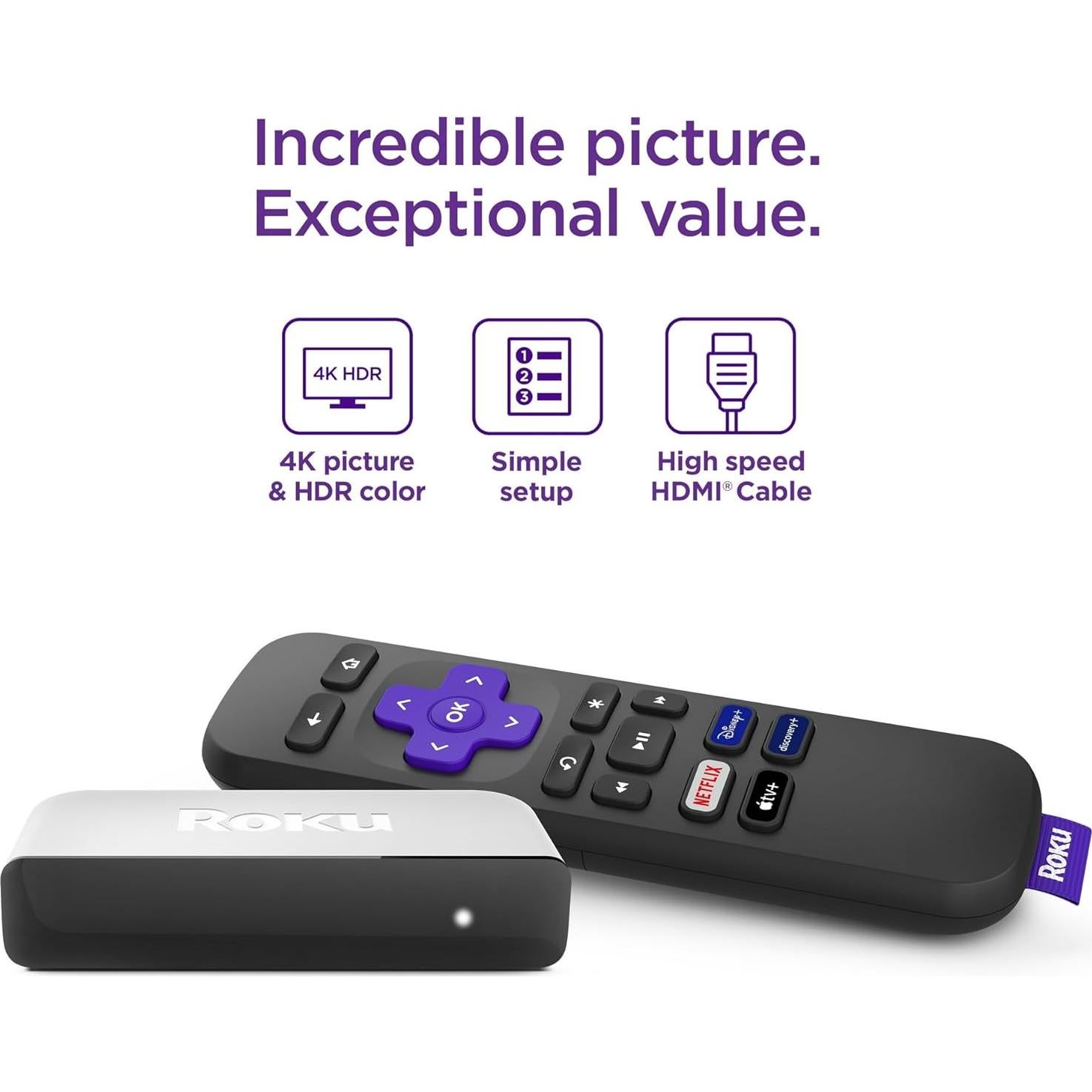 Roku Premiere Reproductor Streaming HD 4K HDR con HDMI