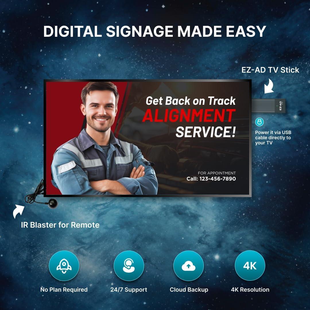 Reproductor de Señalización Digital 4K EZ-AD TV Stick Compacto