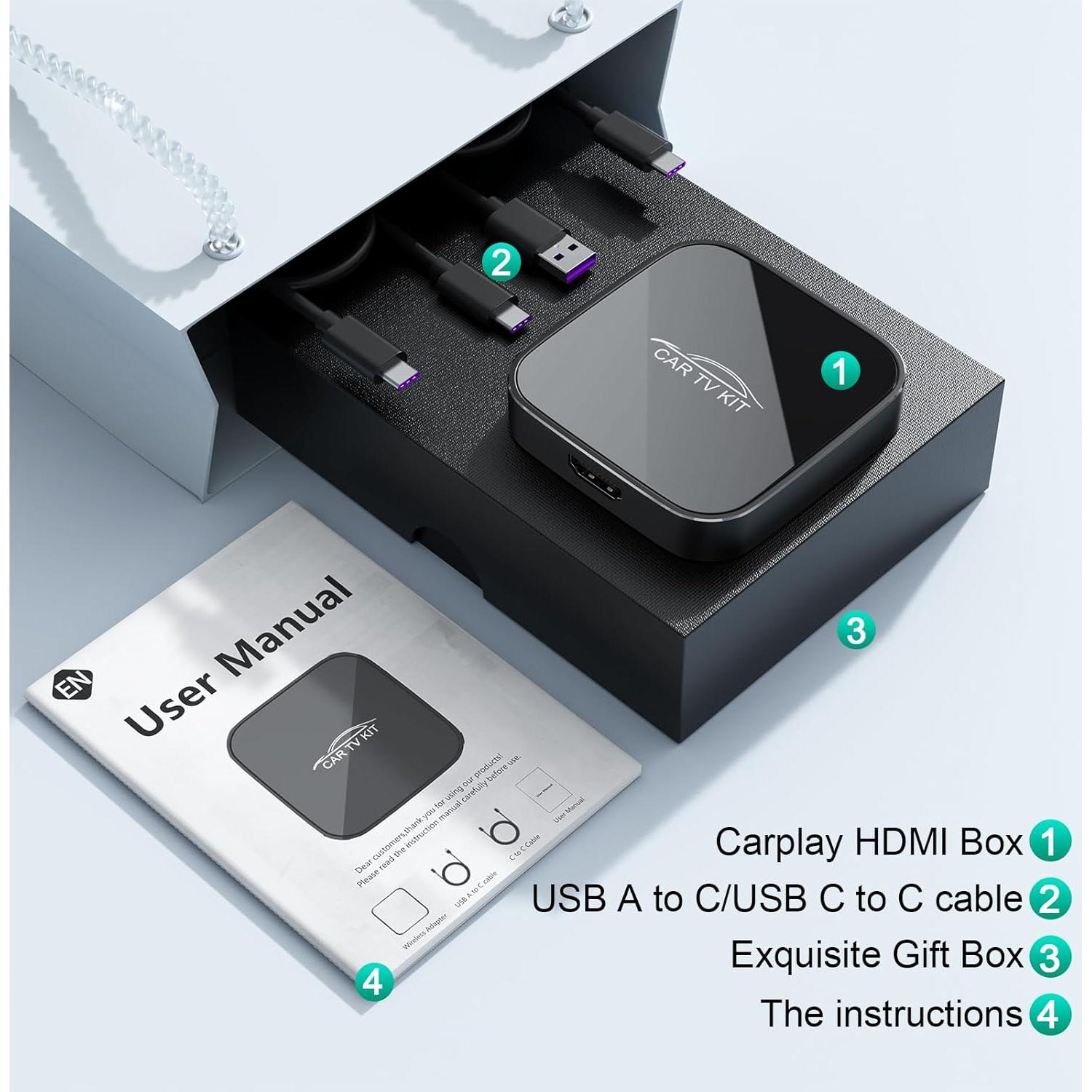 Adaptador Car TV Mate Max HDMI 3 en 1 con CarPlay Inalámbrico