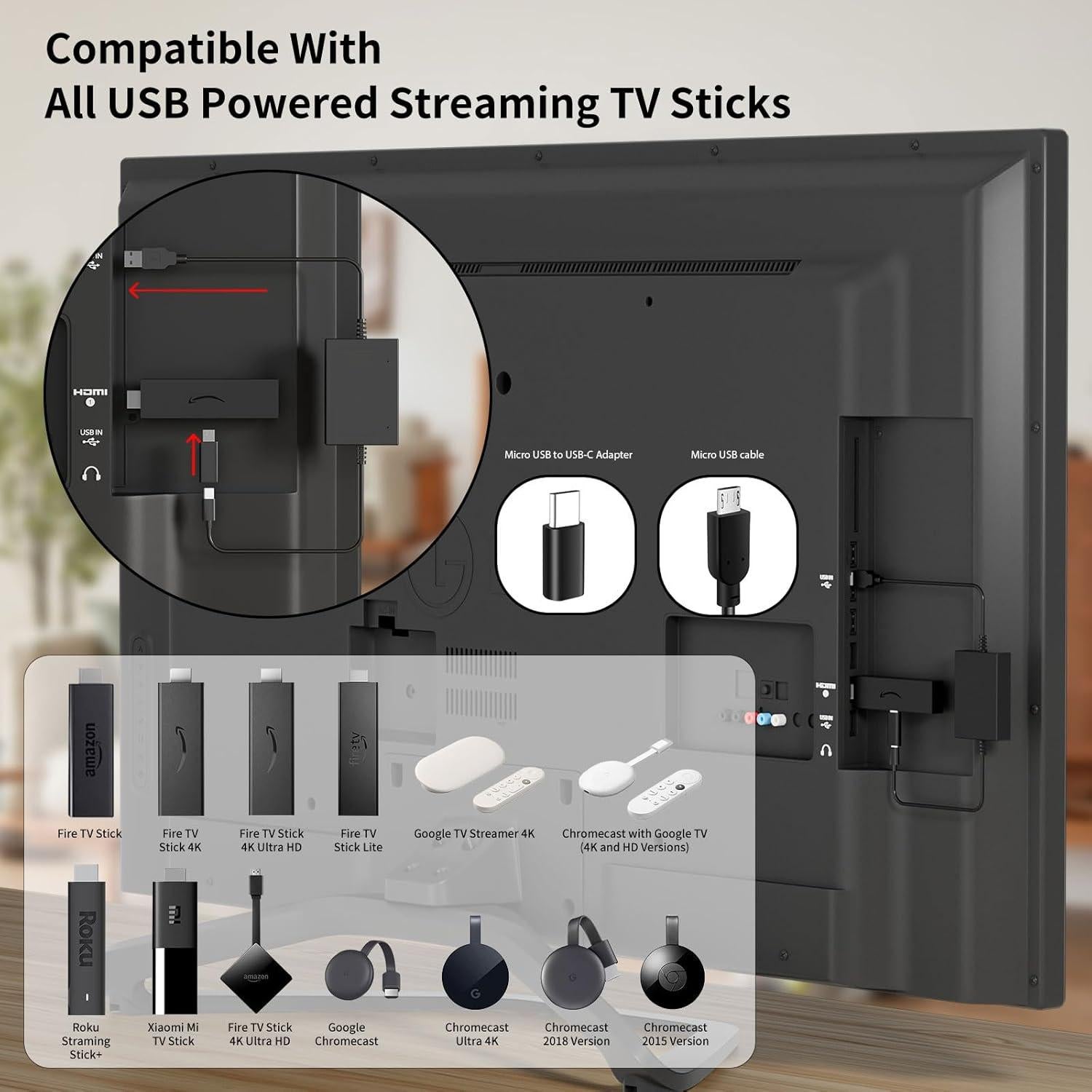 Cable de Alimentación USB QUZOC para Fire TV Stick y Chromecast