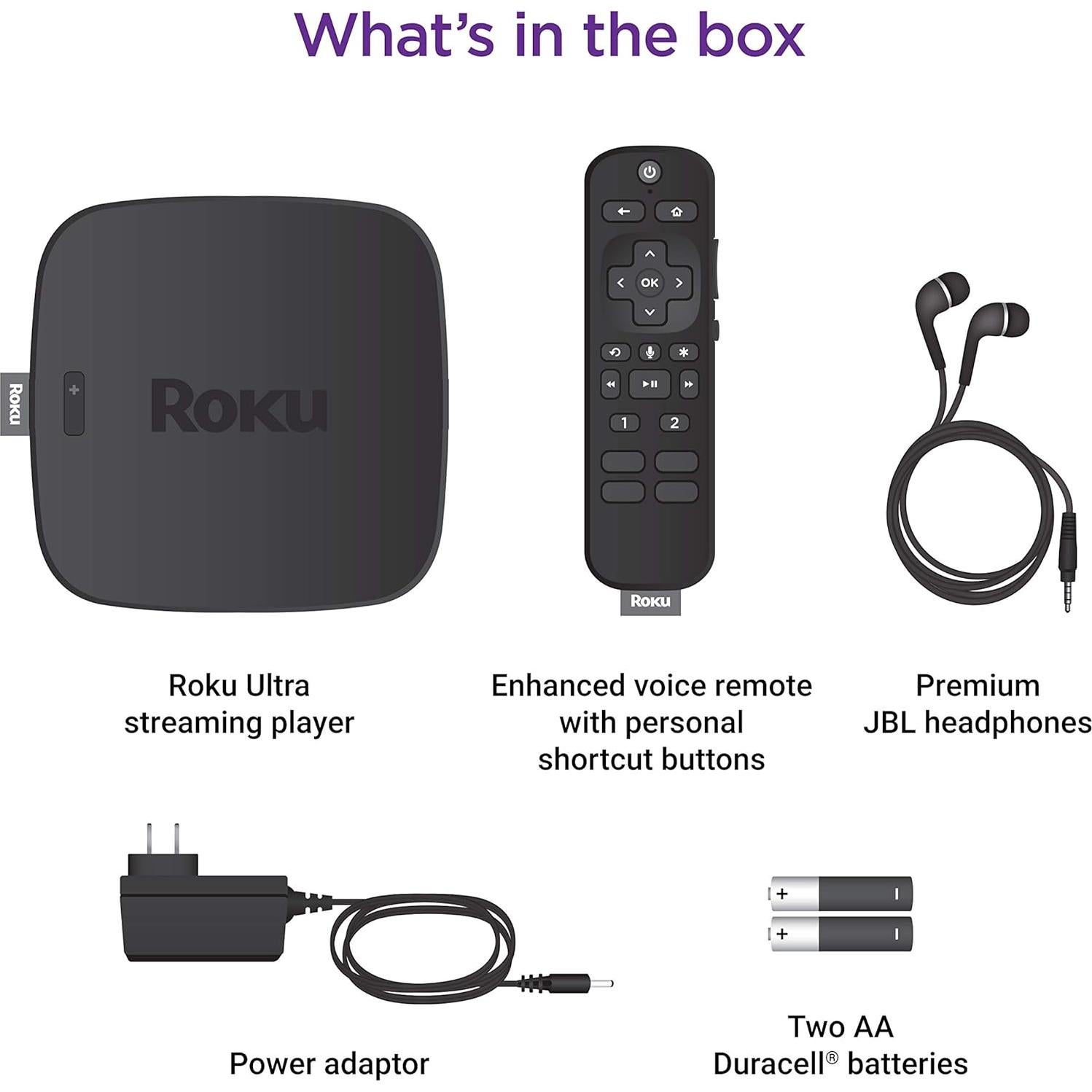 Reproductor de medios Roku Ultra 4K HDR con auriculares JBL