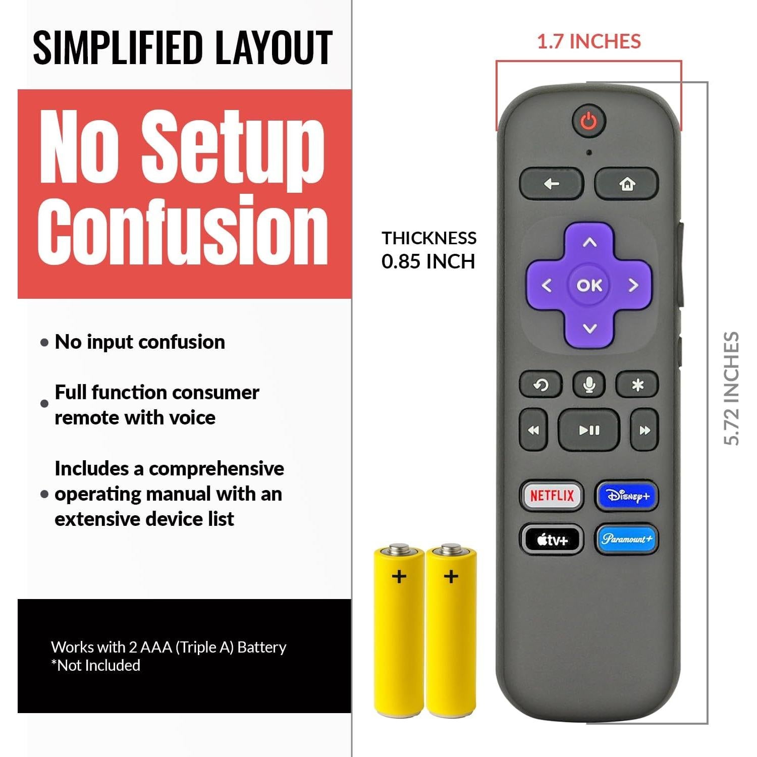 Control Remoto Universal Anderic RC-FA5 para Roku con Voz