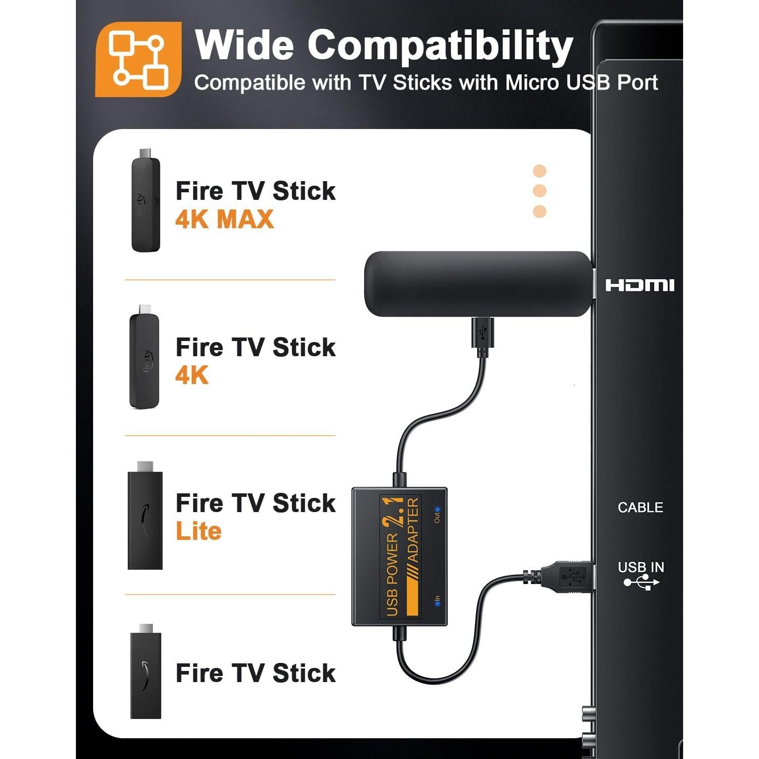 Adaptador USB de Alimentación para Fire TV Stick ZEXMTE 5V/2.1A