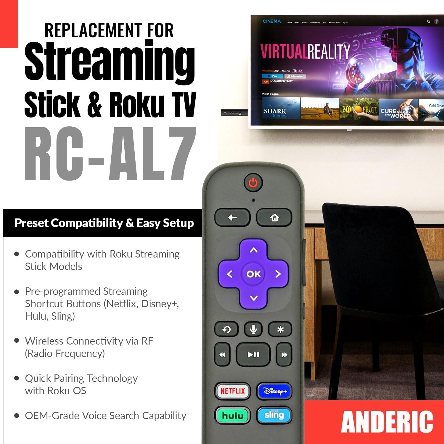 Control Remoto Universal Anderic RC-AL7 para Roku - Voz