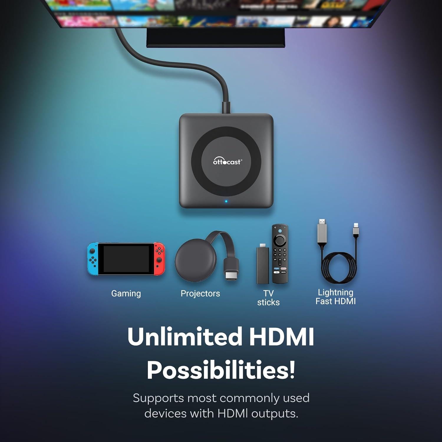 Adaptador CarPlay Inalámbrico OTTOCAST Car TV Mate Pro 1080P