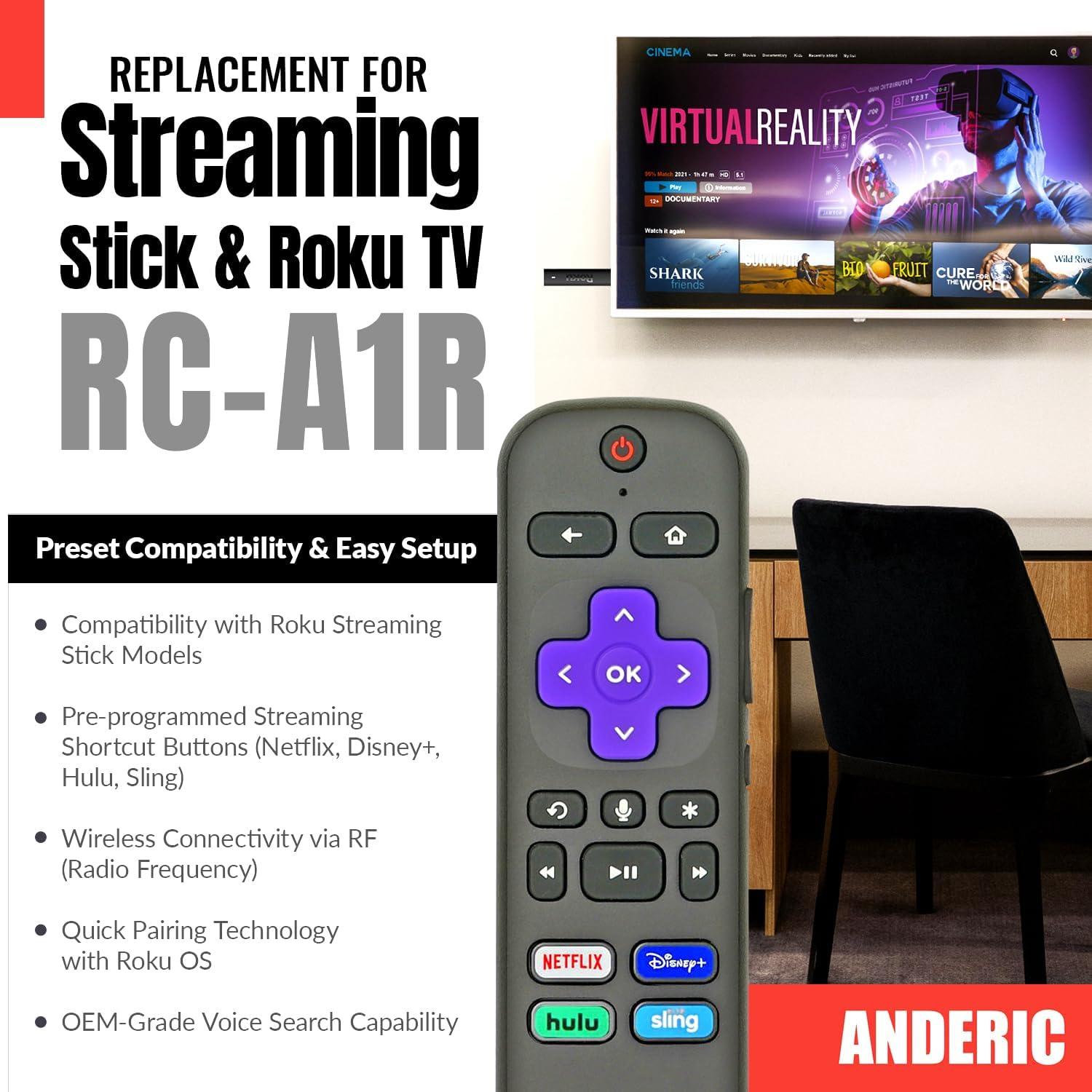 Control Remoto Universal Anderic RCA1R para Roku TV y Streaming