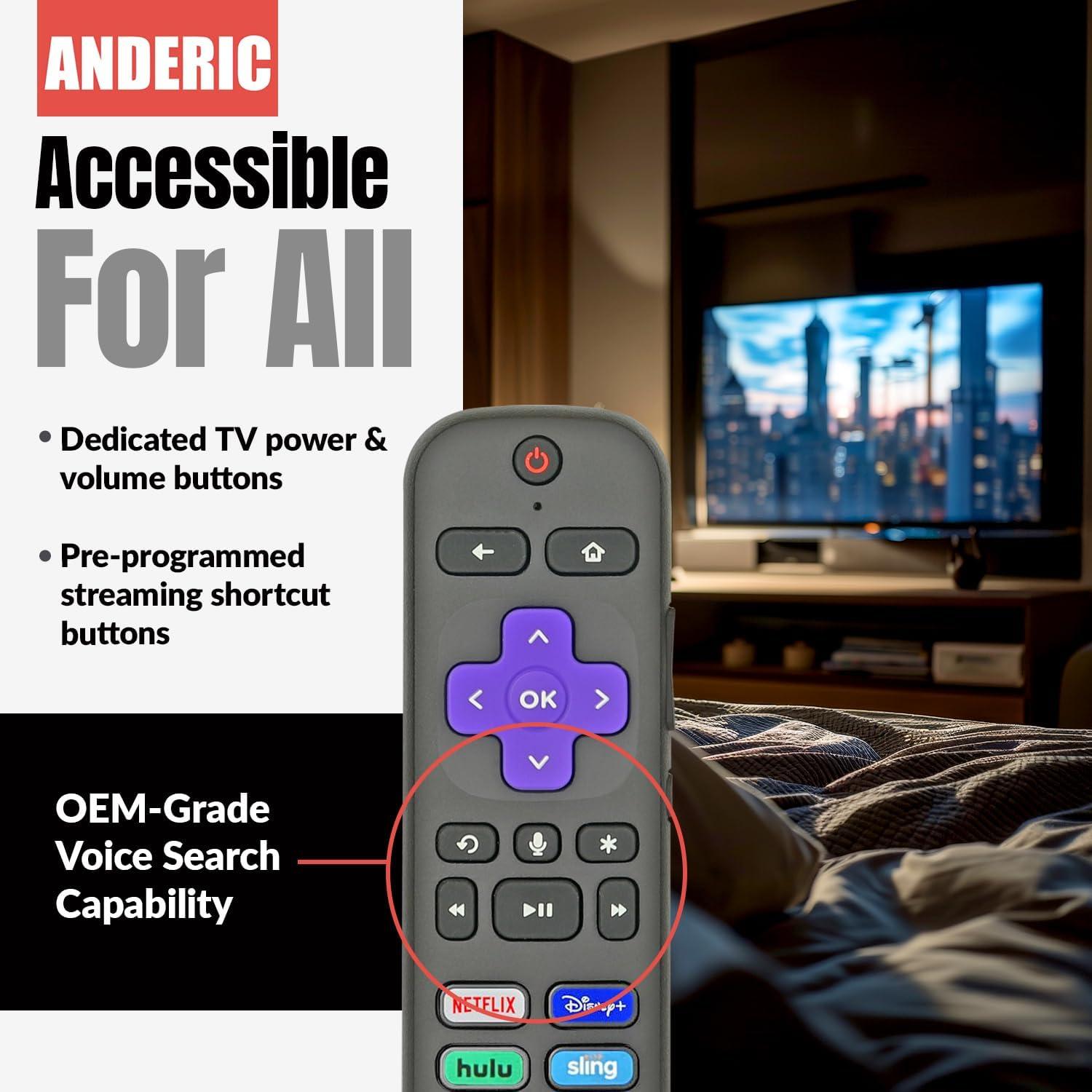 Control Remoto Universal Anderic RCA1R para Roku TV y Streaming
