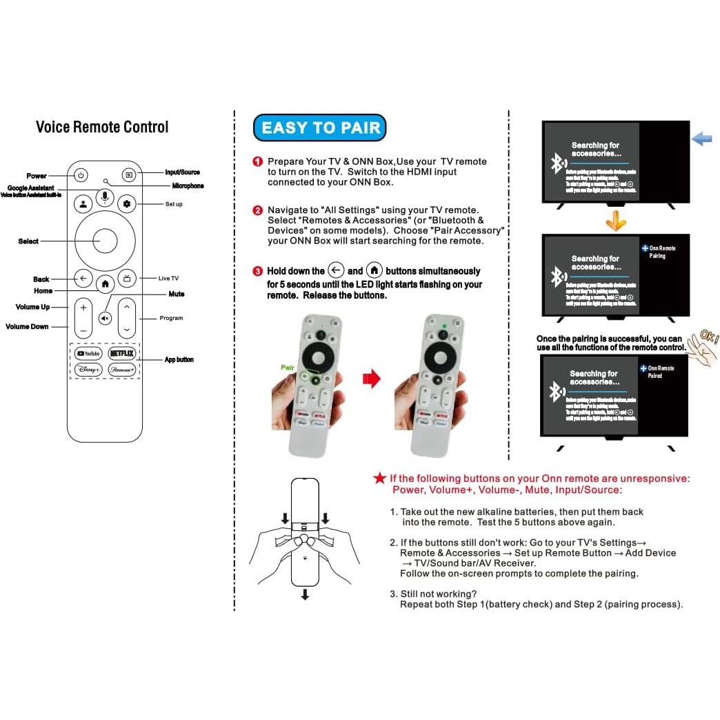 Control Remoto Reemplazo Onn TV FHD 4K Modelo 100024646