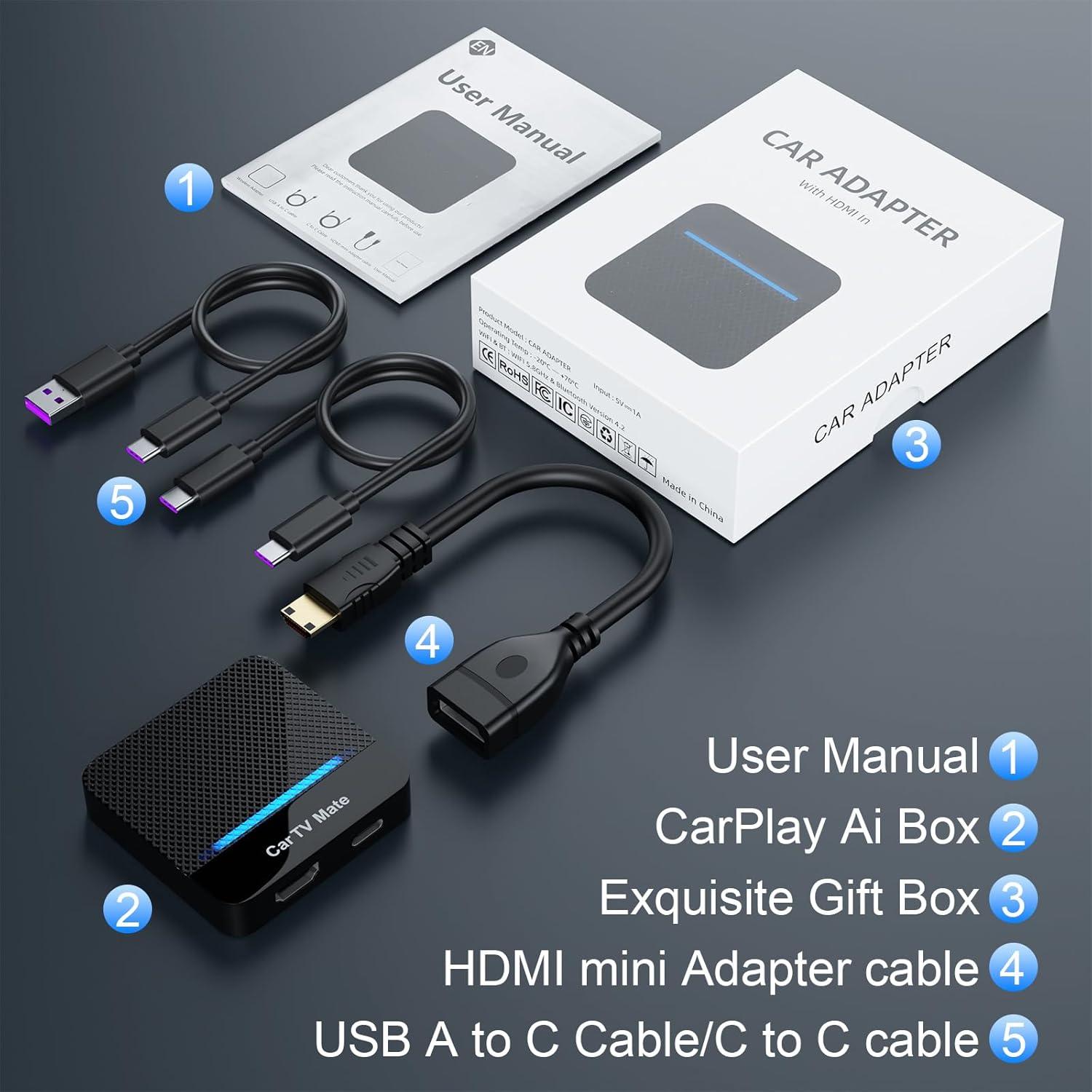 Adaptador de TV para coche CarPlay Mate Pro HDMI 2 en 1