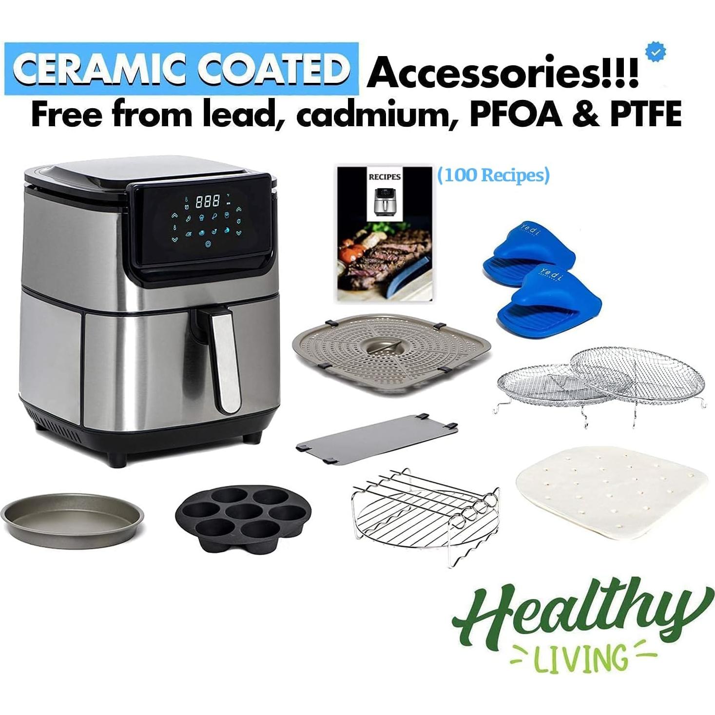 Freidora de Aire Yedi Evolution 6.8L Acero Inoxidable con Accesorios