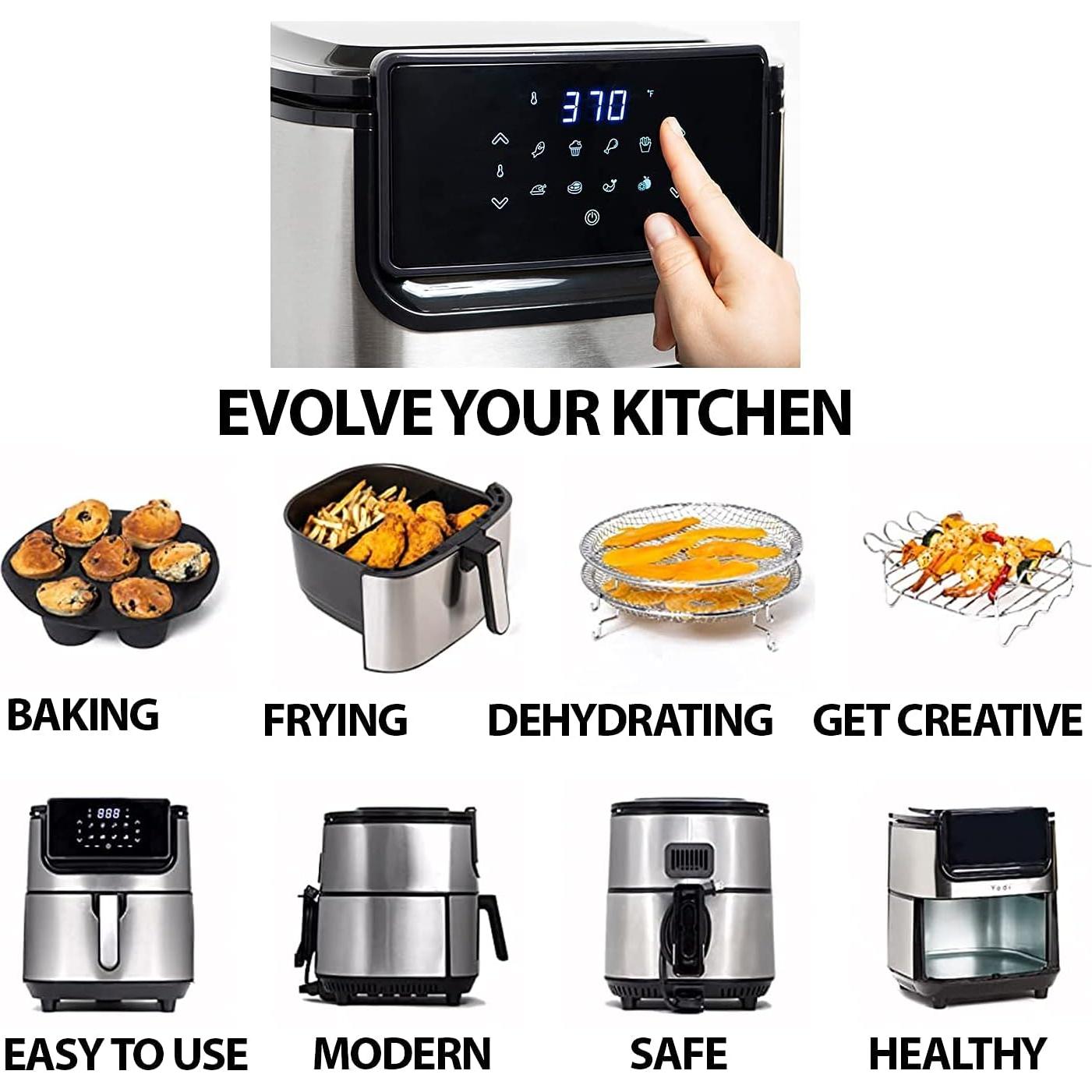 Freidora de Aire Yedi Evolution 6.8L Acero Inoxidable con Accesorios