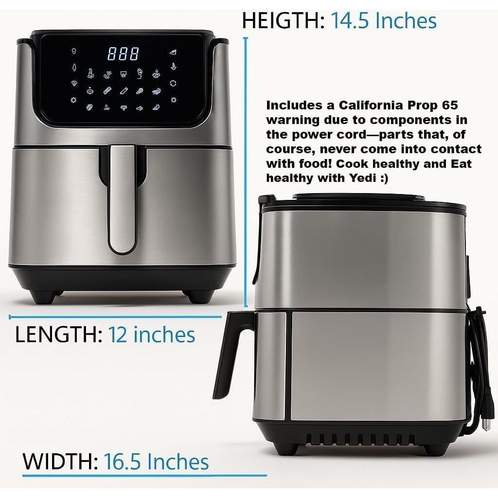 Freidora de Aire Yedi Evolution 6.8L Acero Inoxidable con Accesorios