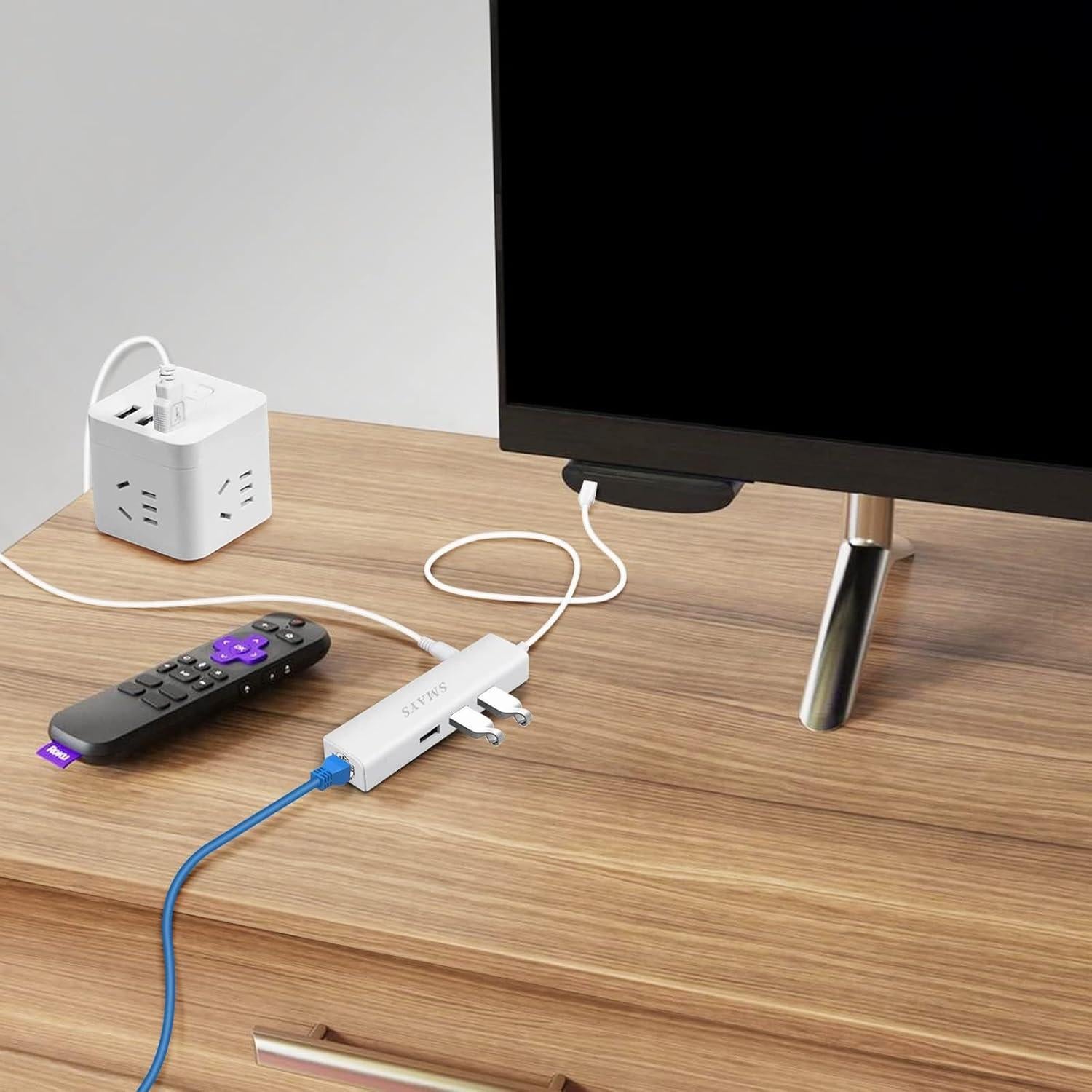 Adaptador Ethernet LAN SMAYS para Android TV 4K - Hub USB 3 Puertos