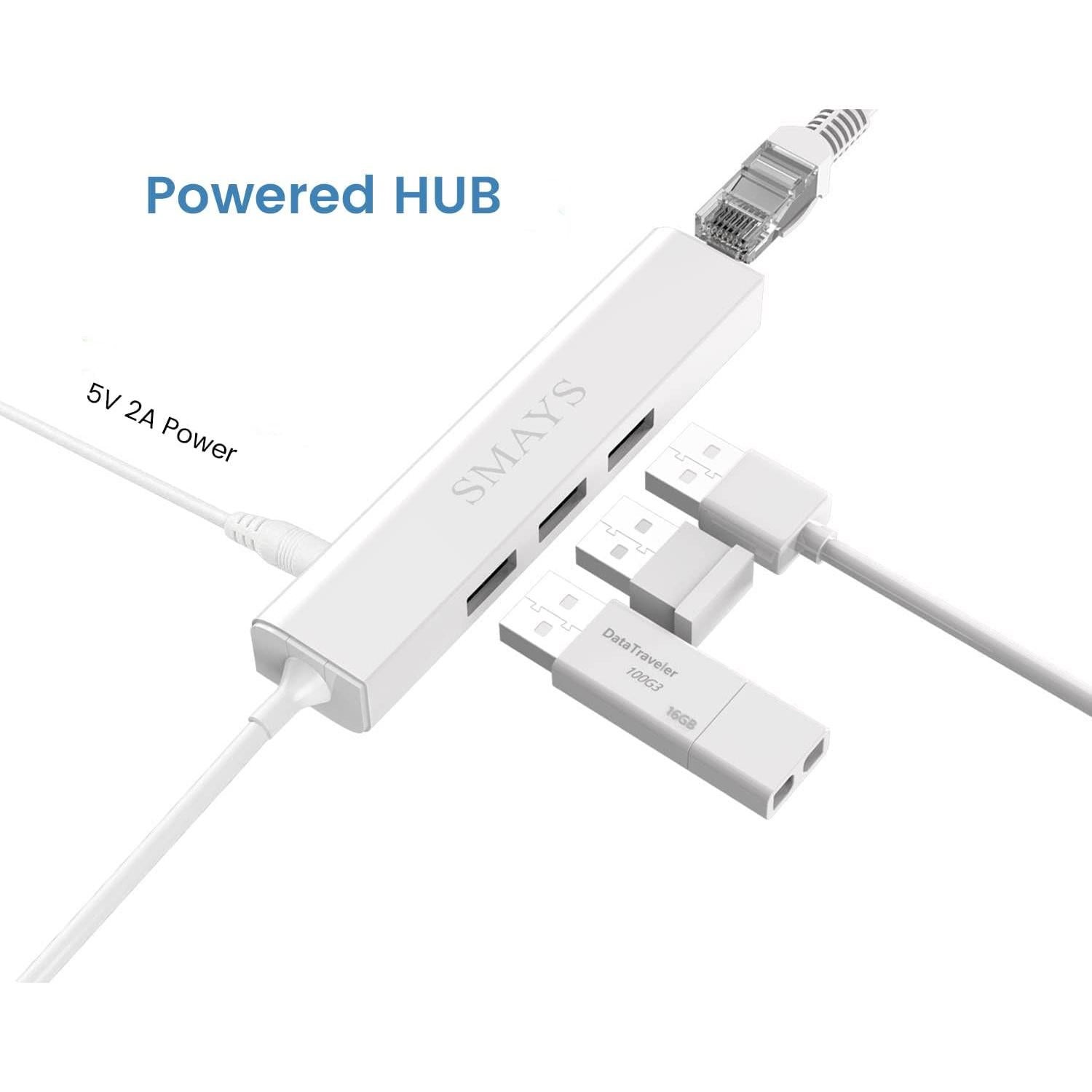 Adaptador Ethernet LAN SMAYS para Android TV 4K - Hub USB 3 Puertos