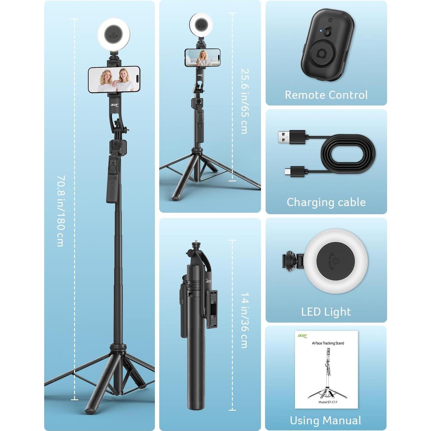 Trípode Automático de Seguimiento Facial Acer ST-C17 con Luz