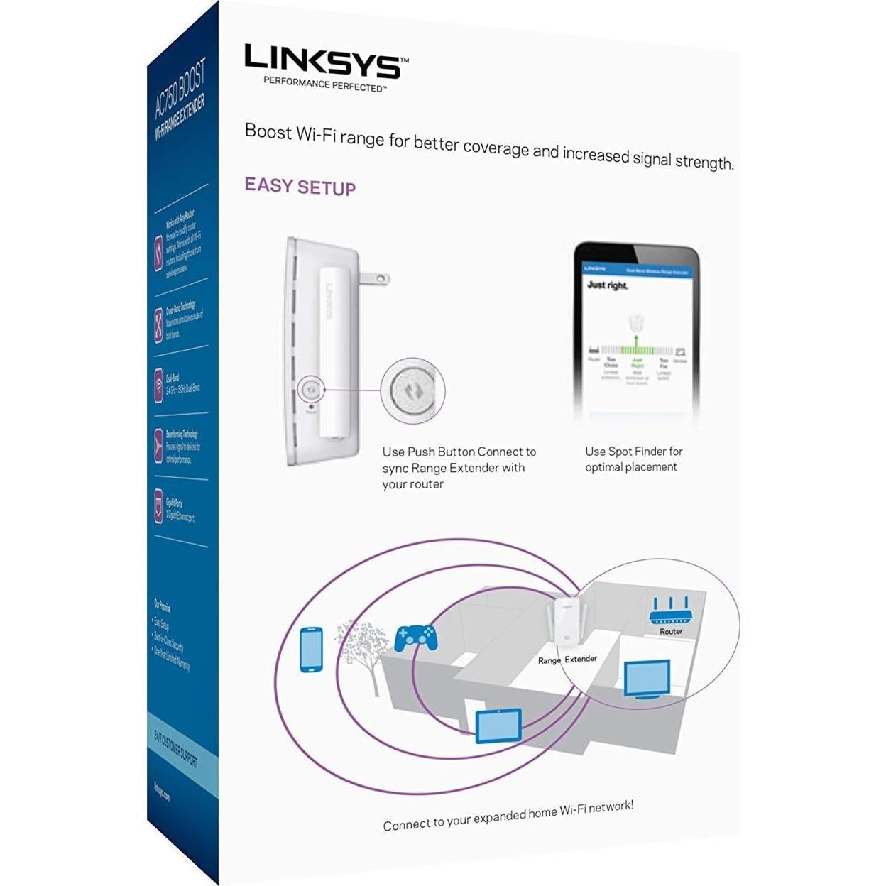 Extensor WiFi Linksys RE6300 AC750, Doble Banda, 93 m²