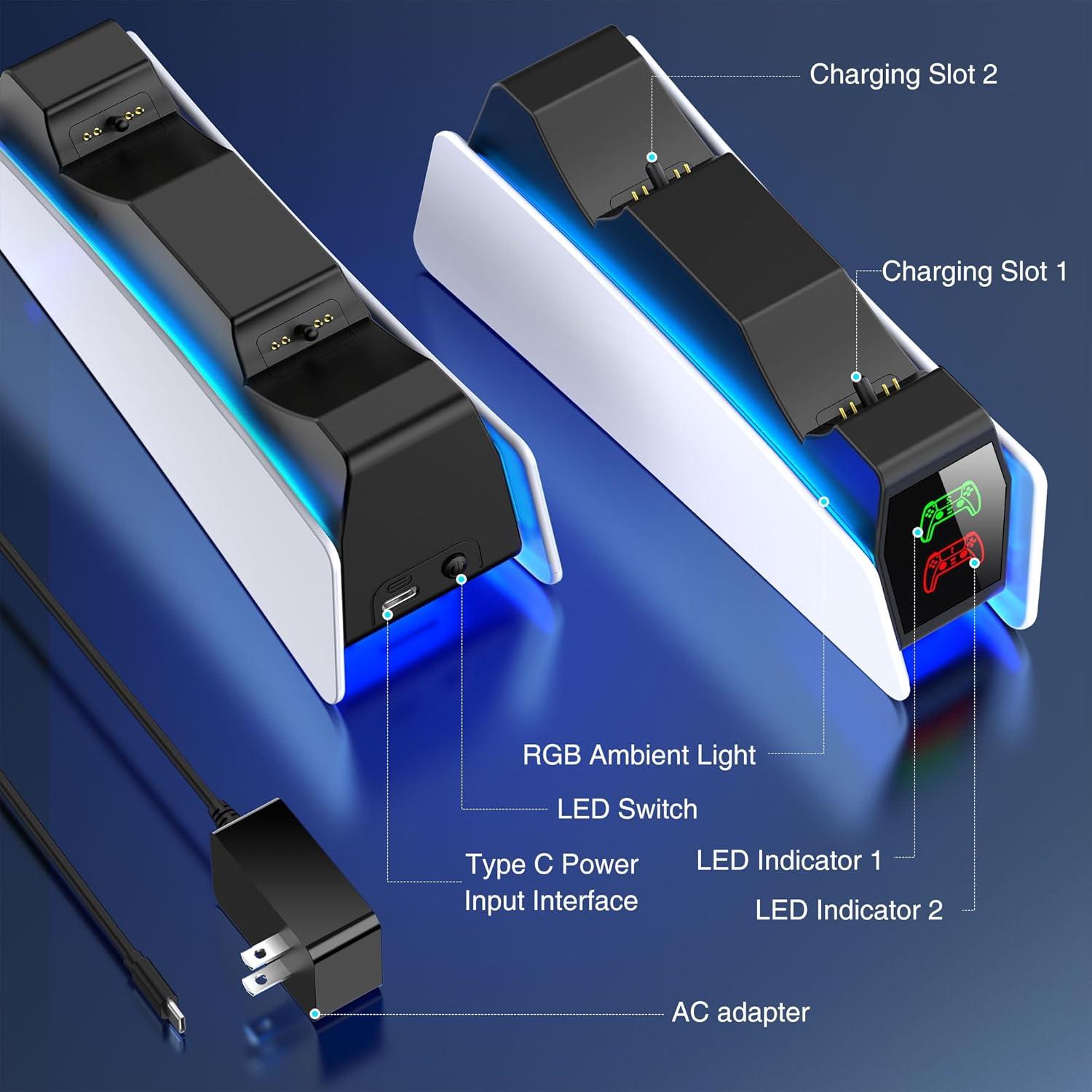 Estación de Carga Doble PS5 Svetaecho con Luz LED RGB