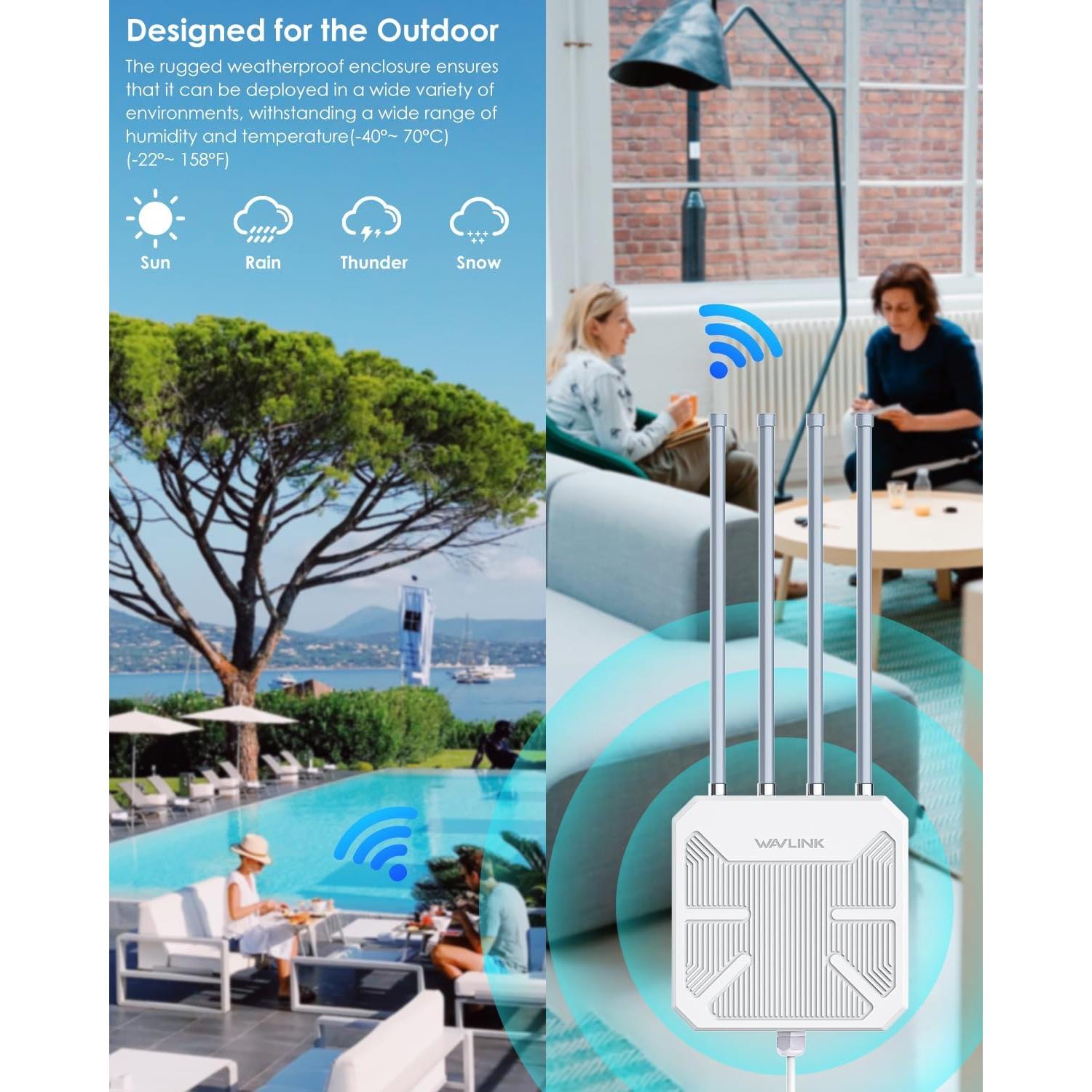 Extensor de WiFi Exterior WAVLINK AX1800 IP67 4 Antenas 8dBi