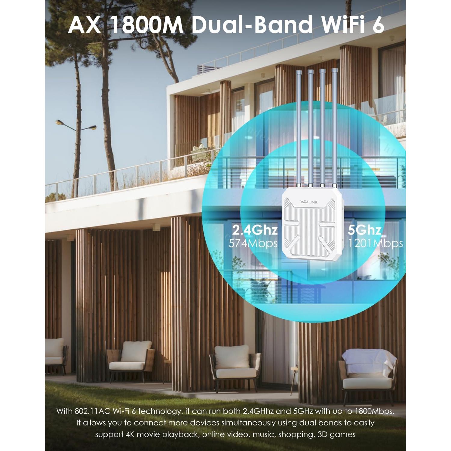 Extensor de WiFi Exterior WAVLINK AX1800 IP67 4 Antenas 8dBi
