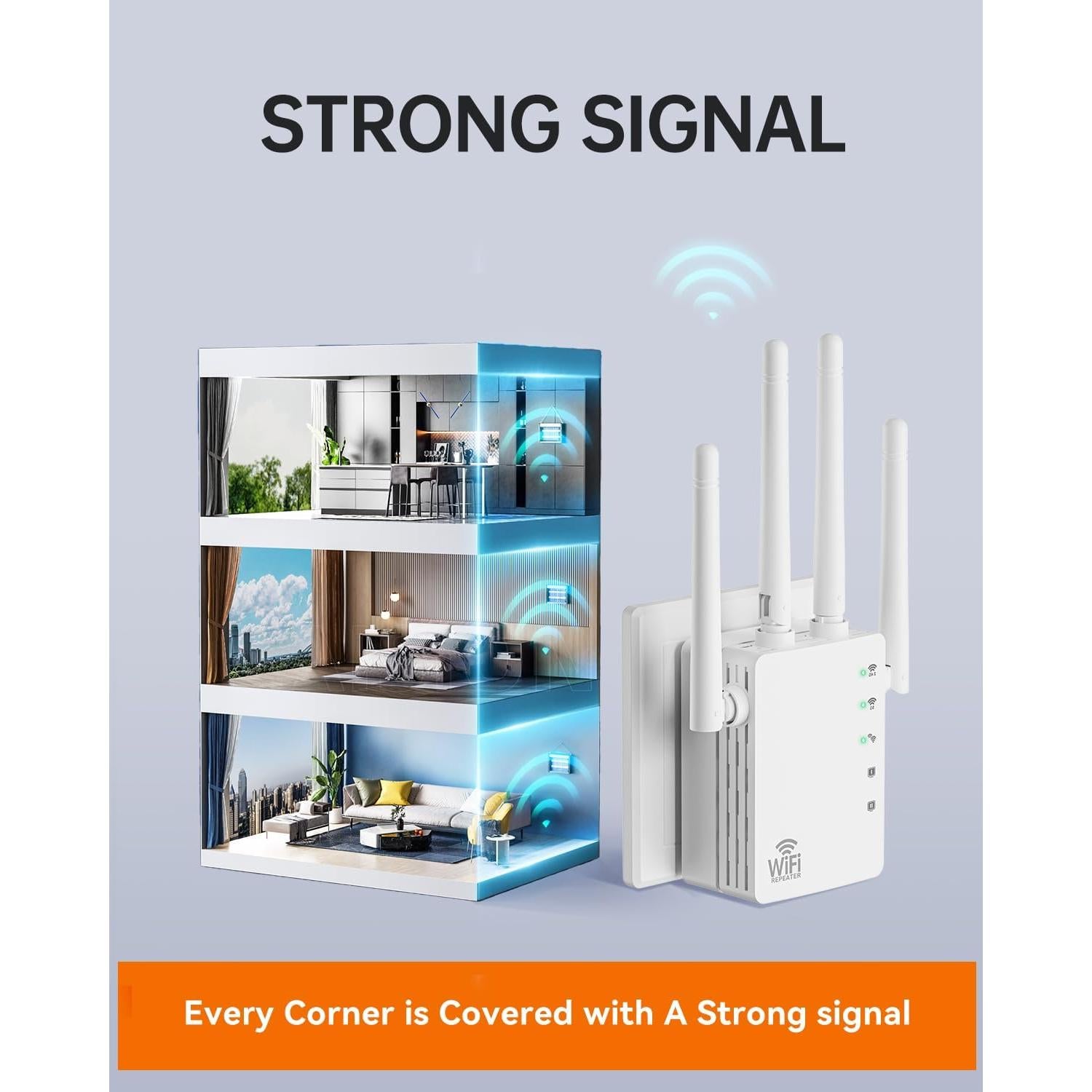 Extensor de WiFi BRG-RQ2, 1295 m², 150+ dispositivos, dual-band