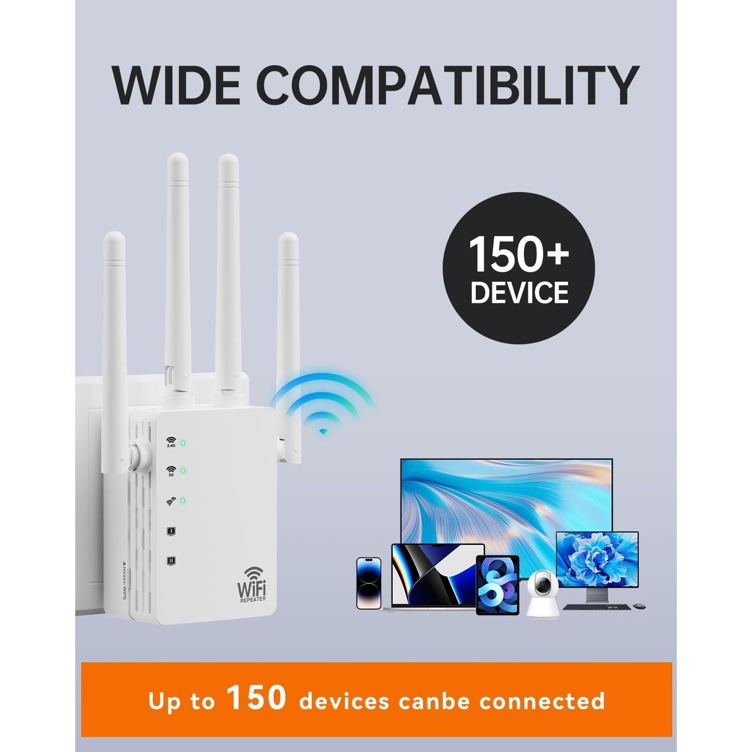 Extensor de WiFi BRG-RQ2, 1295 m², 150+ dispositivos, dual-band