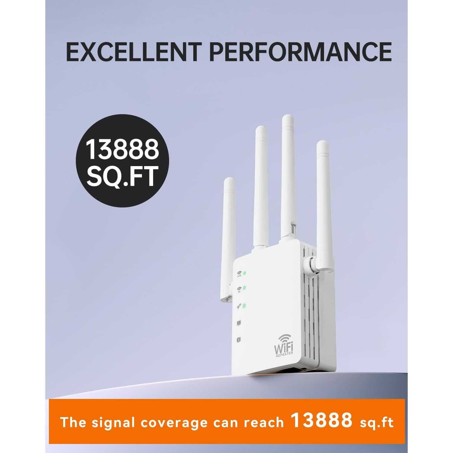 Extensor de WiFi BRG-RQ2, 1295 m², 150+ dispositivos, dual-band
