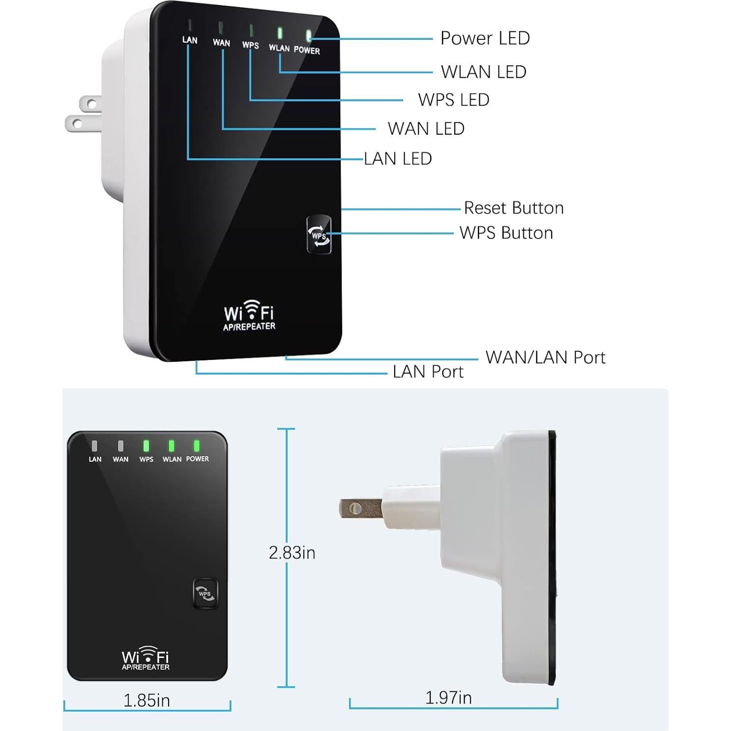 Extensor de señal WiFi 300Mbps Wodgreat, cubre 418m²