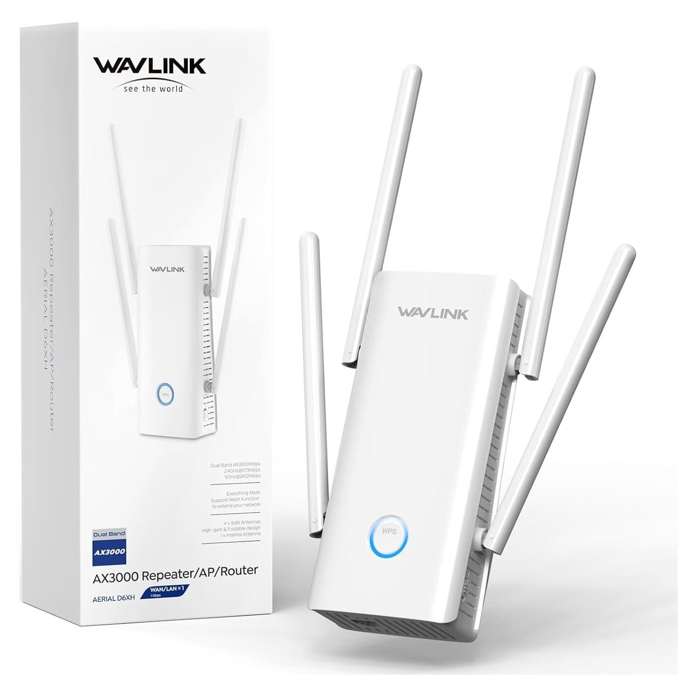 Extensor WiFi 6 WAVLINK AX3000 con 5 Antenas y Modo Mesh