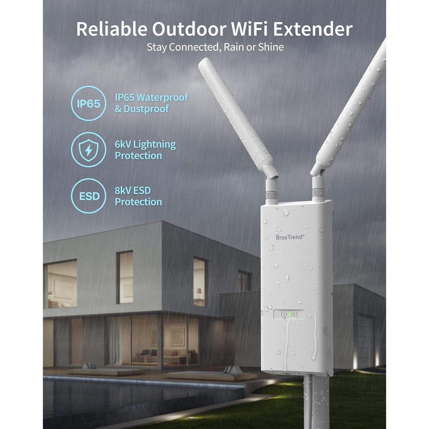 Extensor de WiFi Exterior BrosTrend AC1200 Doble Banda IP65