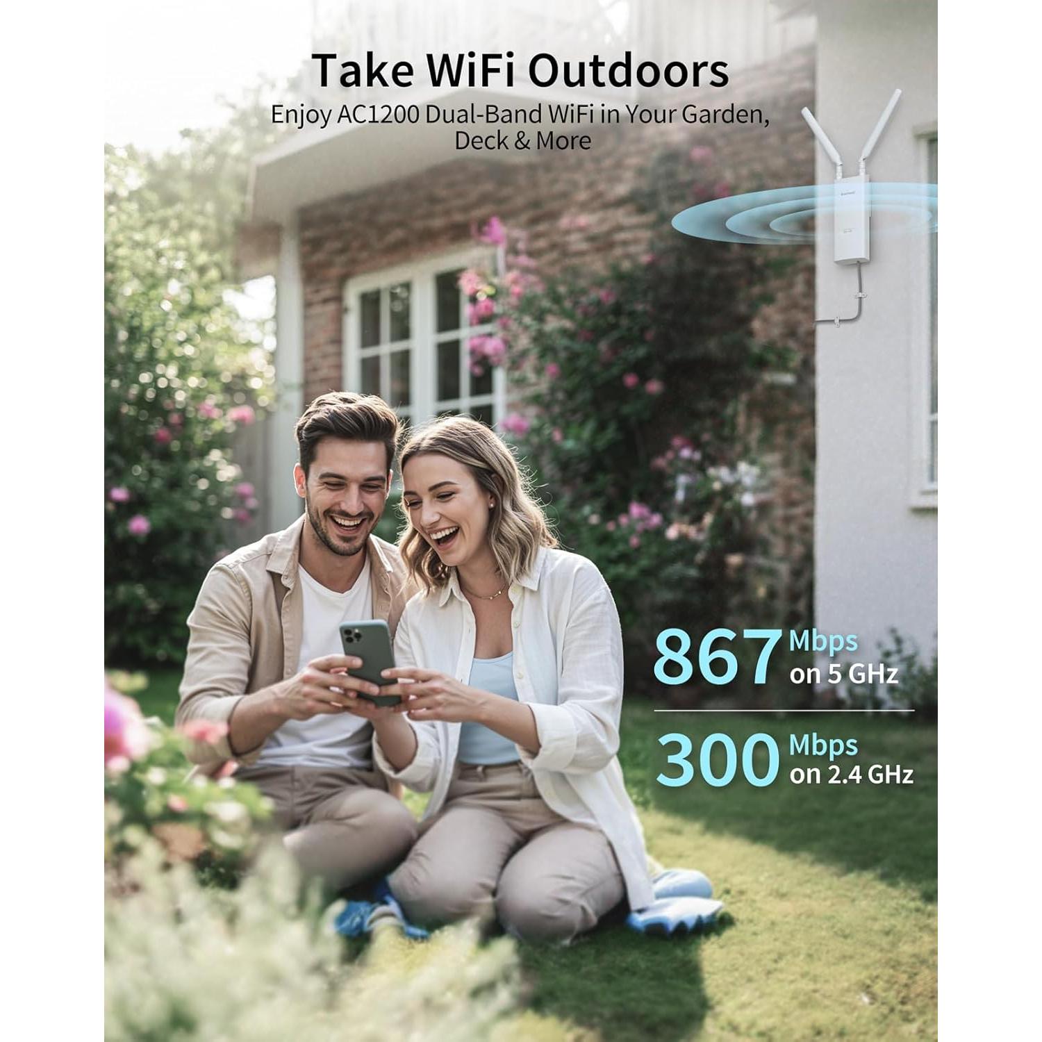 Extensor de WiFi Exterior BrosTrend AC1200 Doble Banda IP65