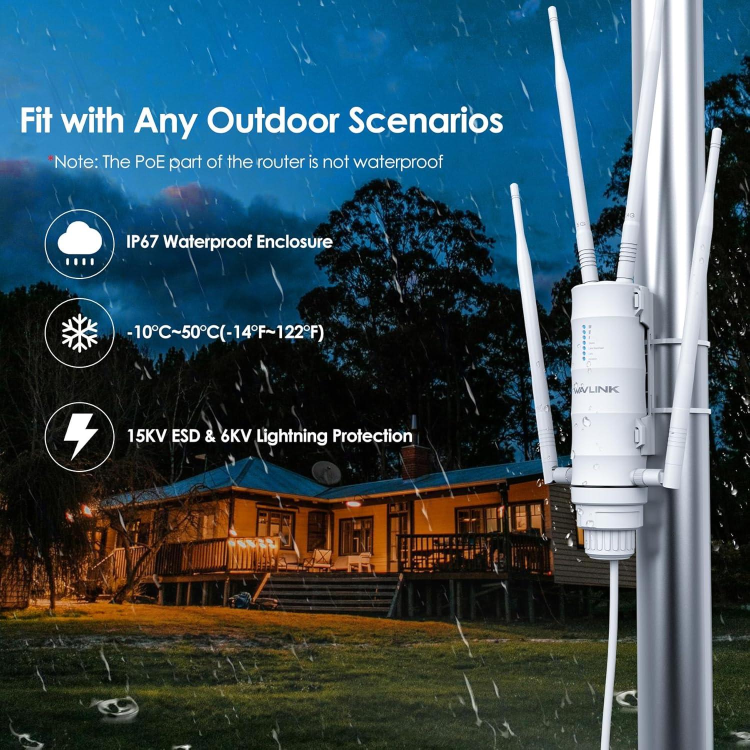 Extensor WiFi Exterior AC1200 WAVLINK, Doble Banda, IP65