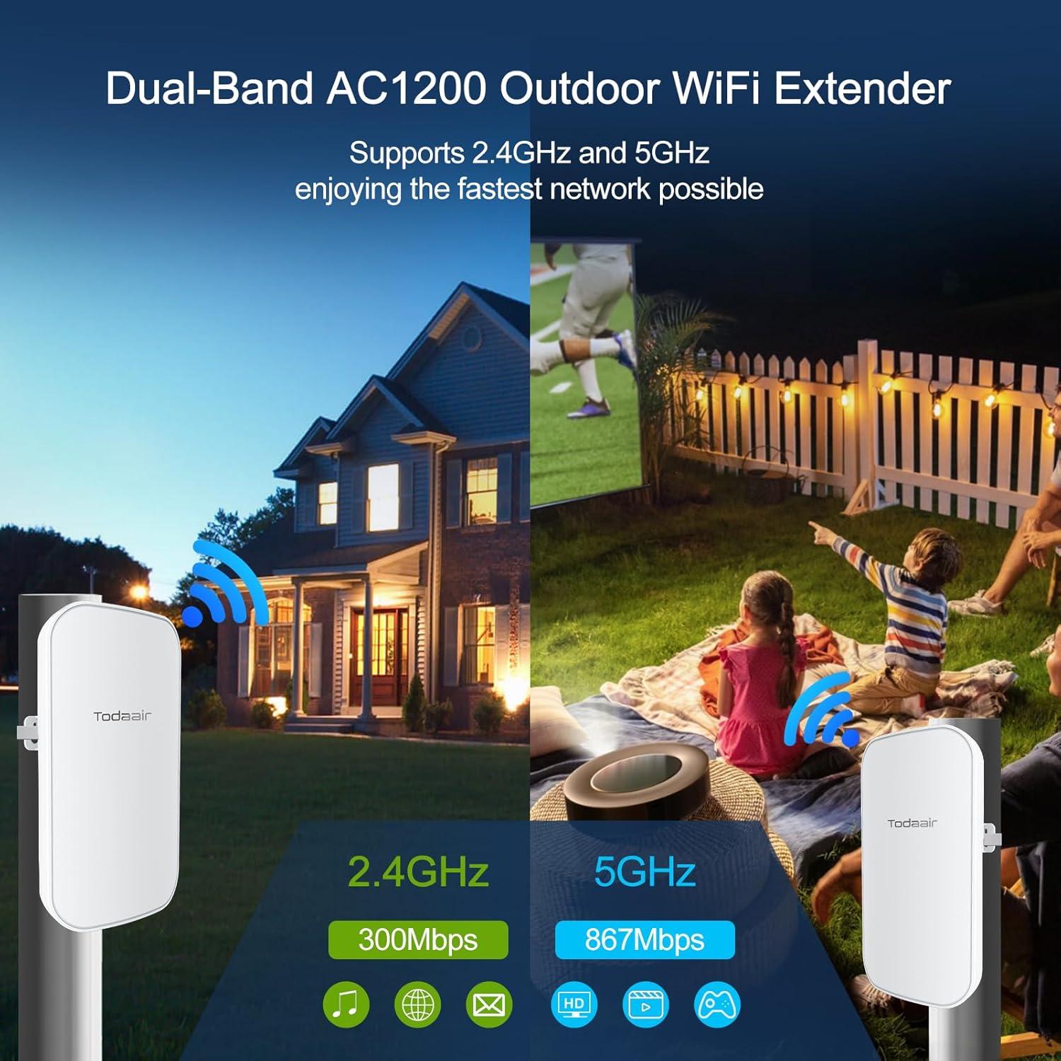 Extensor de WiFi Exterior TODAAIR AC1200 IP65 439g 2000ft²