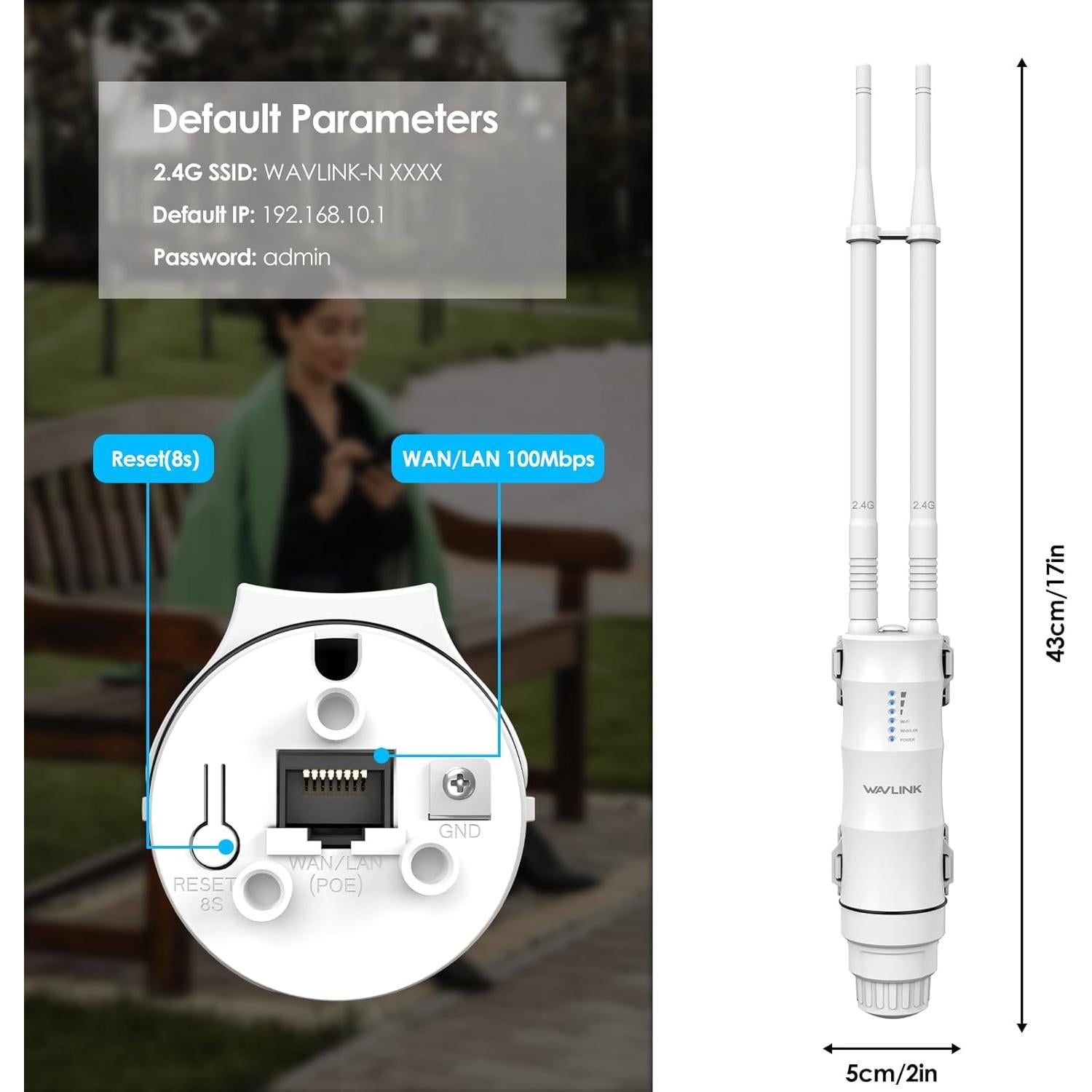 Punto de Acceso WiFi Exterior WAVLINK 570HA1 Doble Banda 600mW