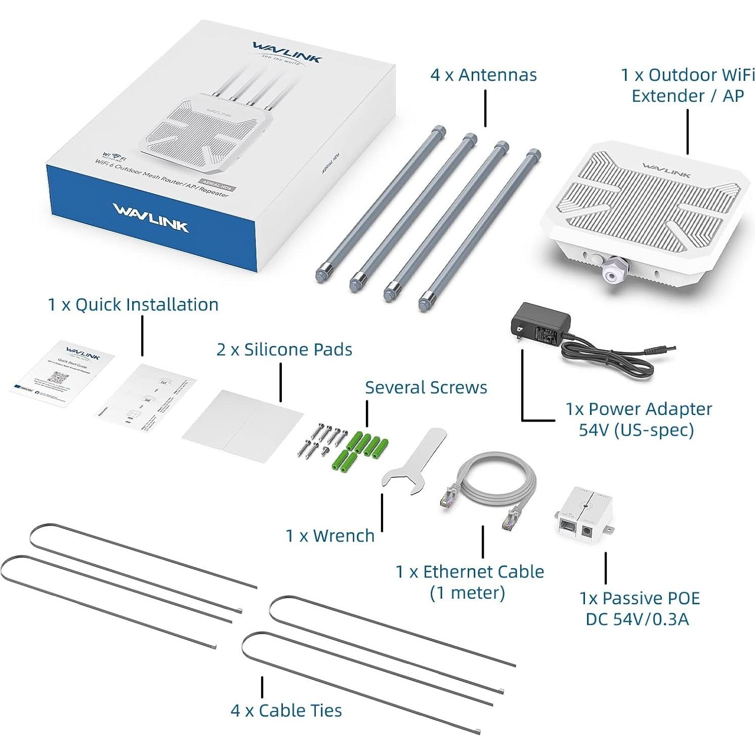 WAVLINK Enrutador Mesh WiFi 6 Exterior IP67 1.8Gbps 1000m