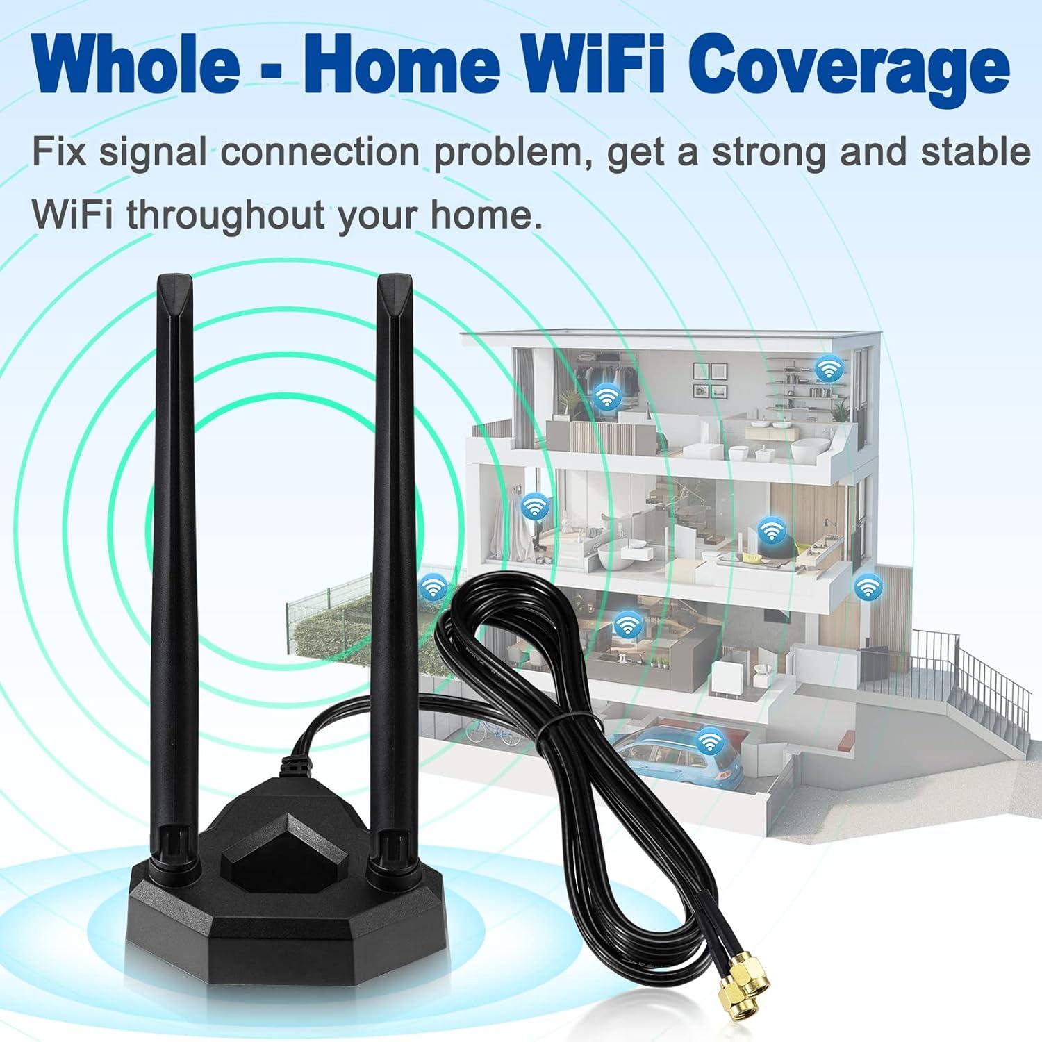 Antena WiFi Doble Banda Eightwood 2.4GHz 5GHz 8dBi con Cable 1.98m